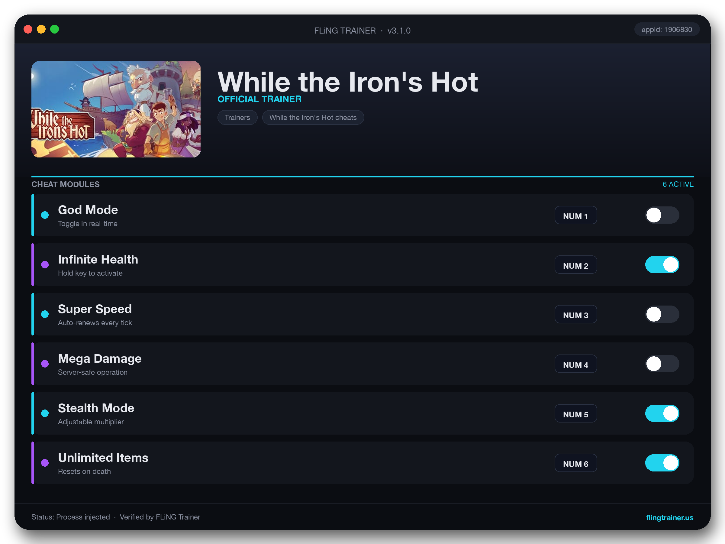 While the Iron's Hot Trainer interface