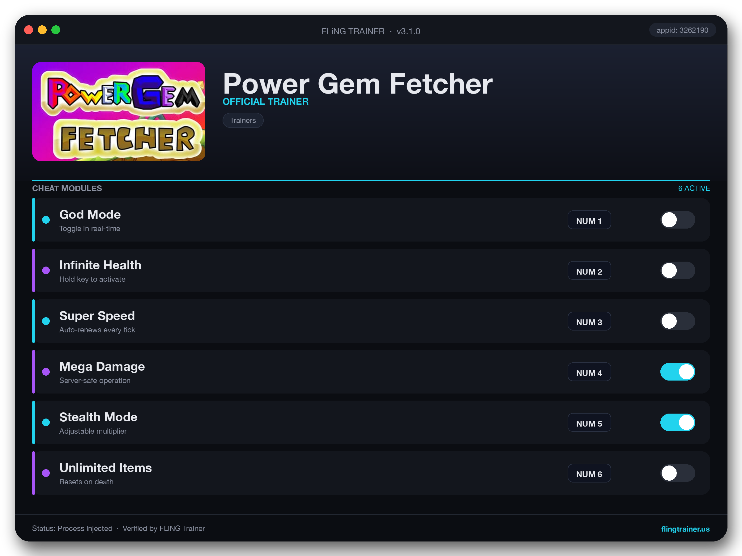 Power Gem Fetcher Trainer interface