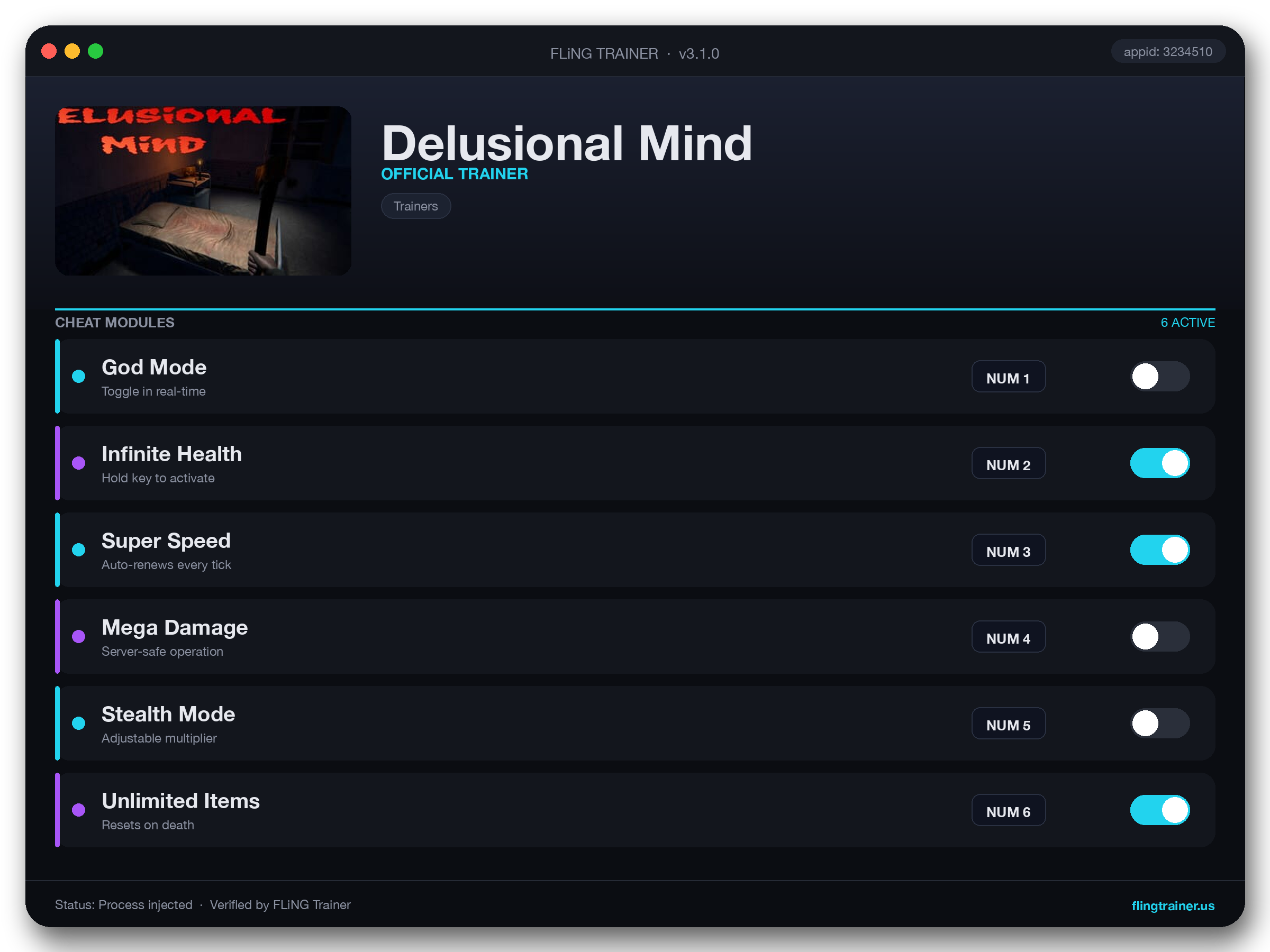 Delusional Mind Trainer interface