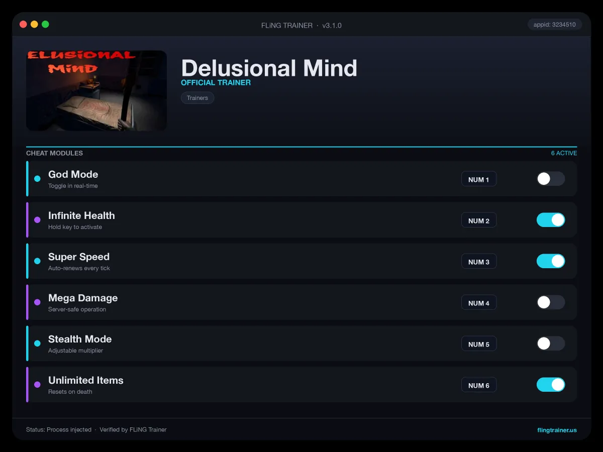 Delusional Mind Trainer interface
