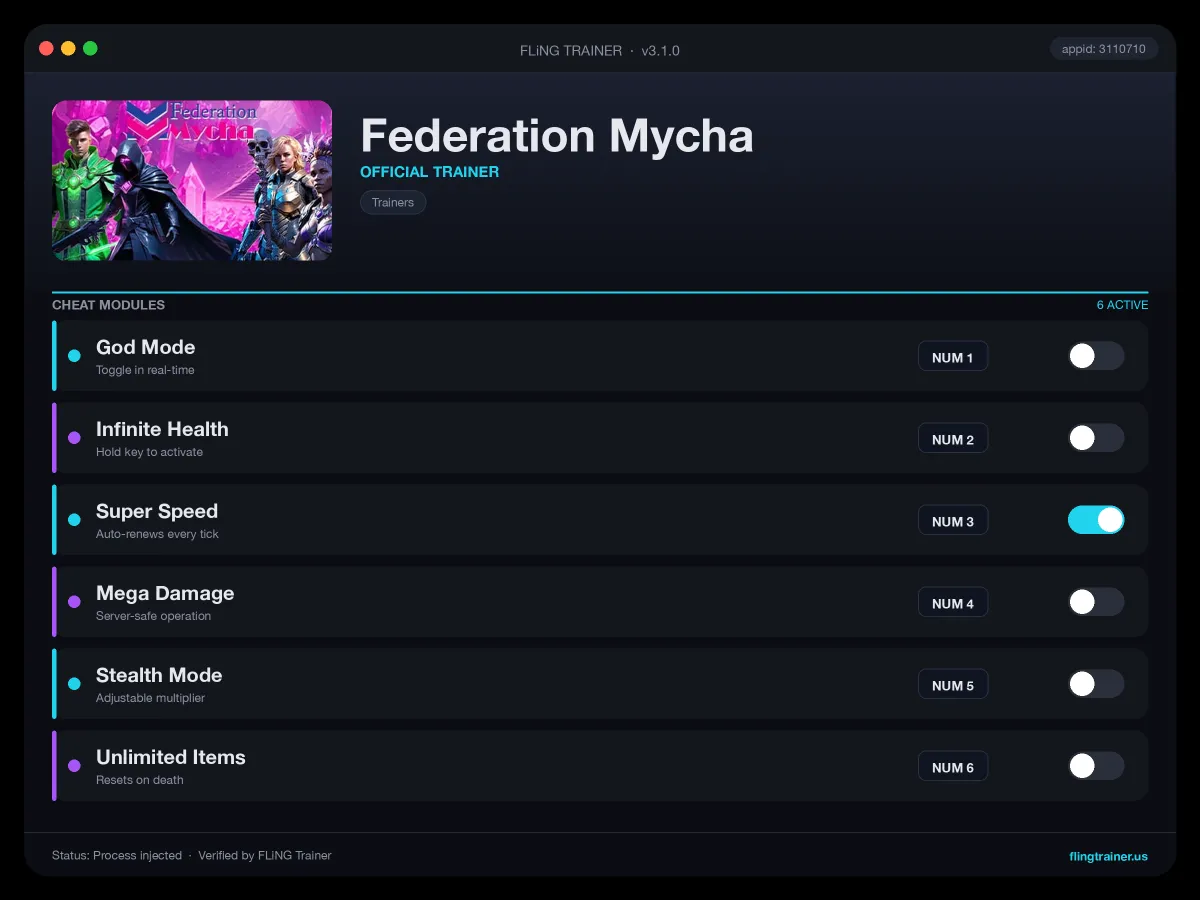 Federation Mycha Trainer interface