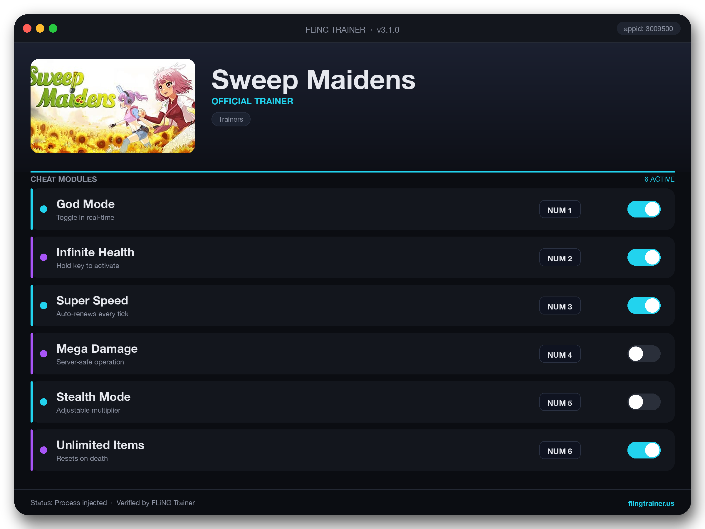 Sweep Maidens Trainer interface