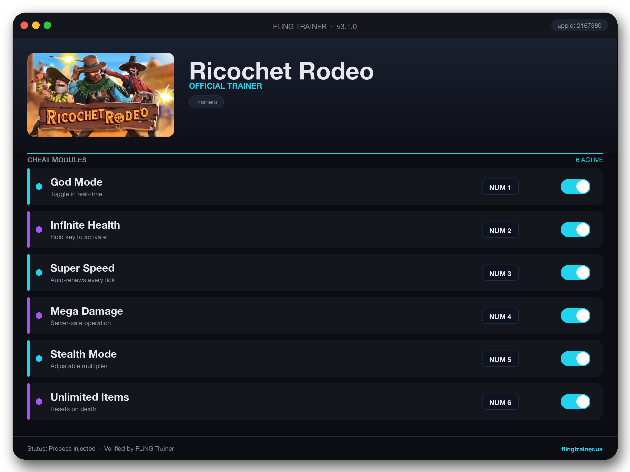 Ricochet Rodeo Trainer interface