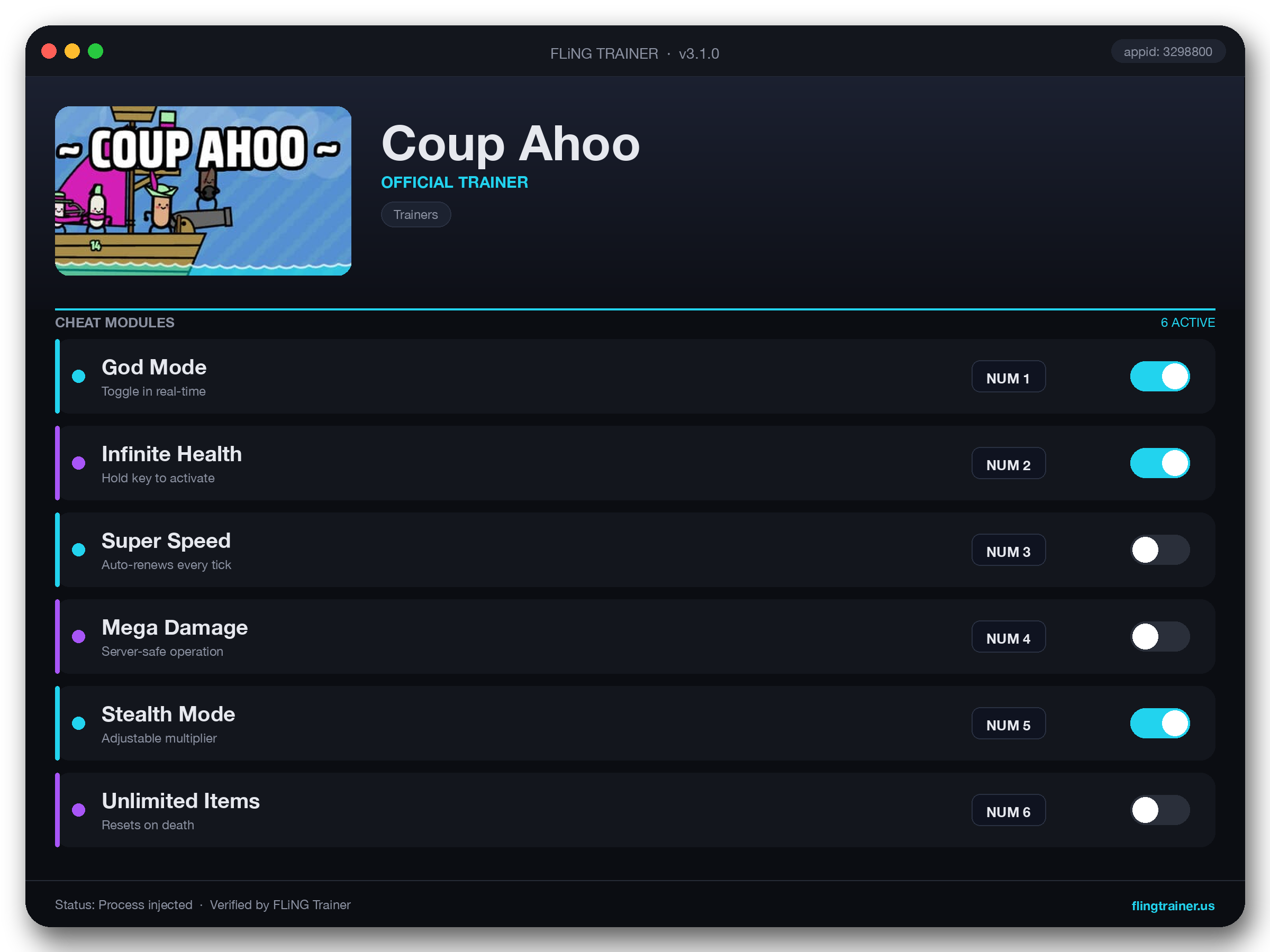 Coup Ahoo Trainer interface