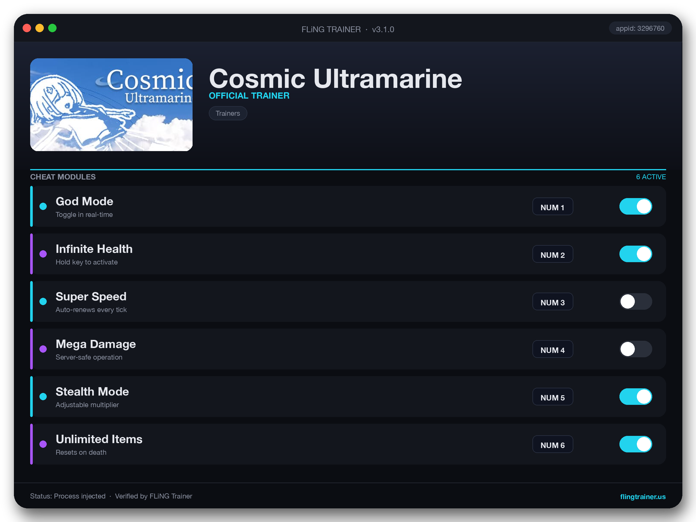 Cosmic Ultramarine Trainer interface