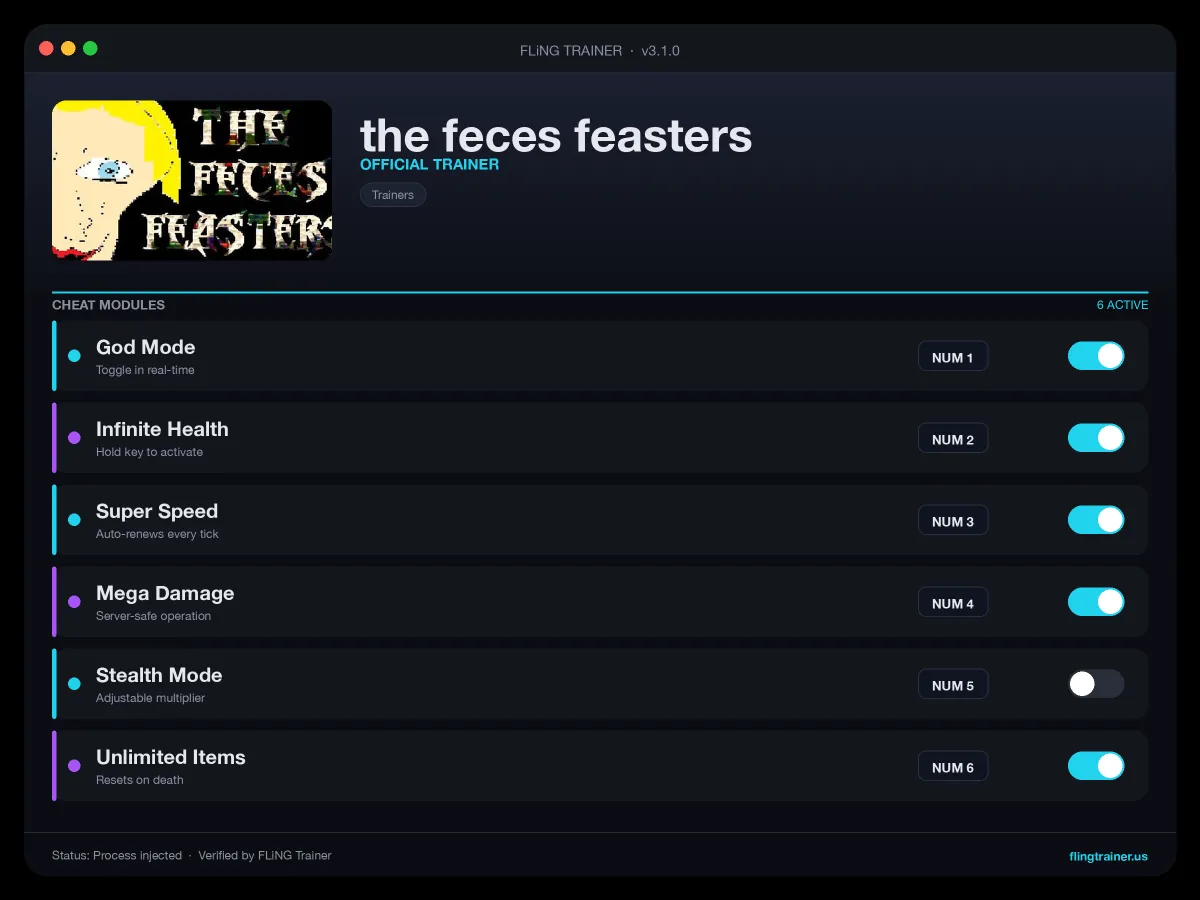 the feces feasters Trainer interface