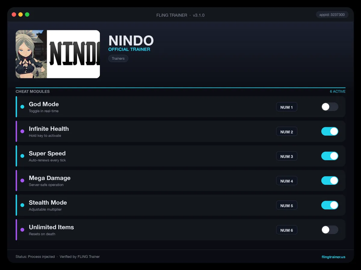 NINDO Trainer interface