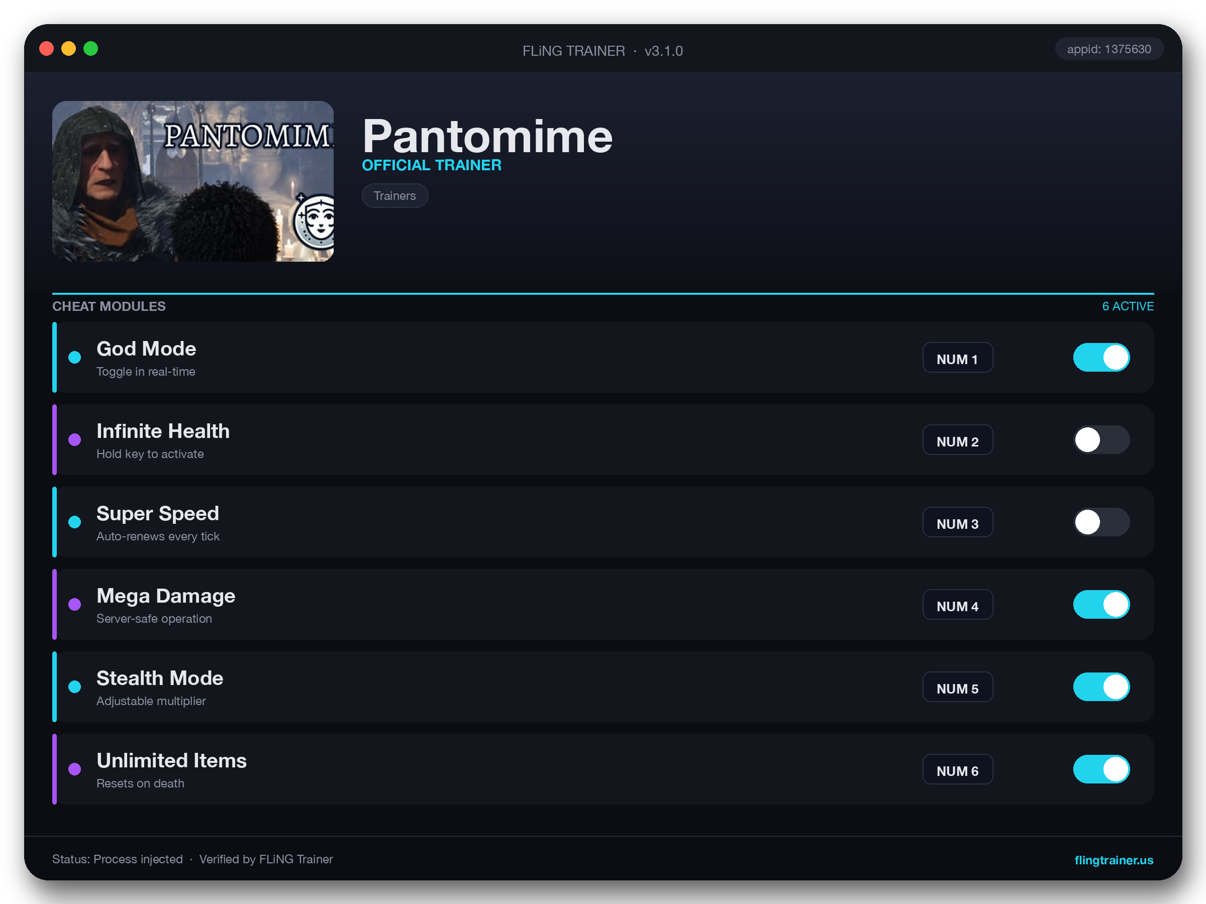 Pantomime Trainer interface