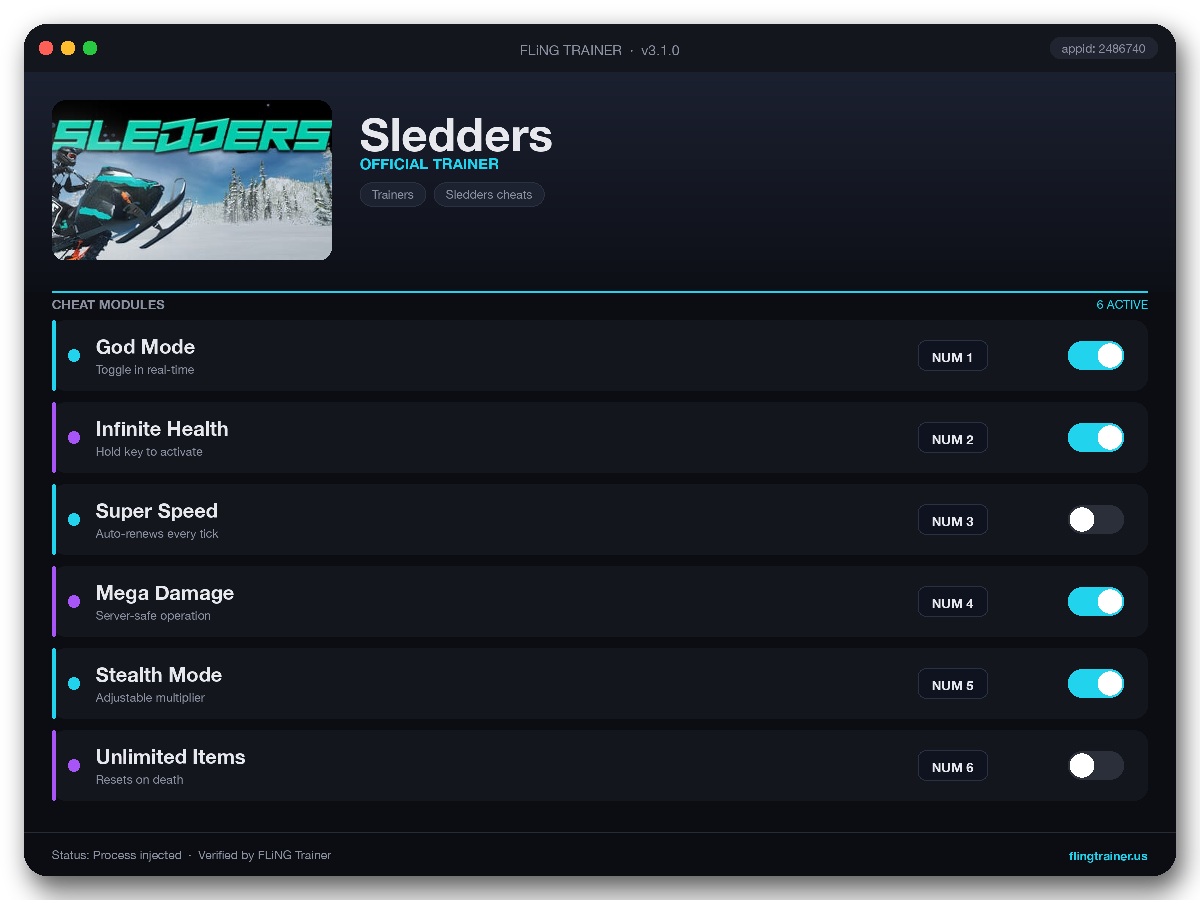 Sledders Trainer interface