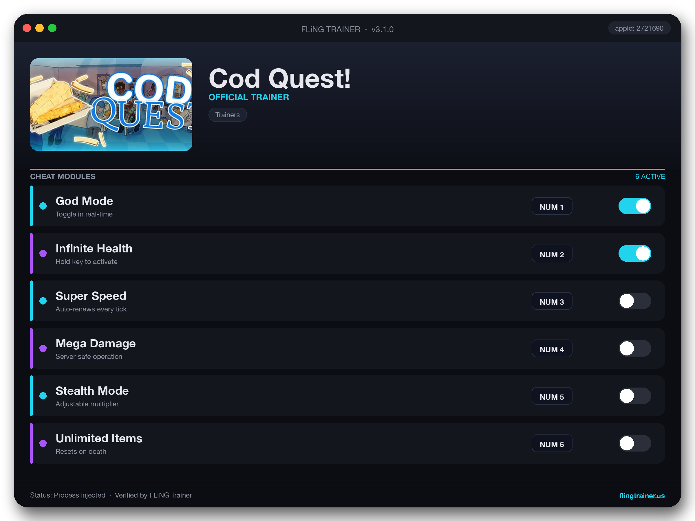 Cod Quest! Trainer interface