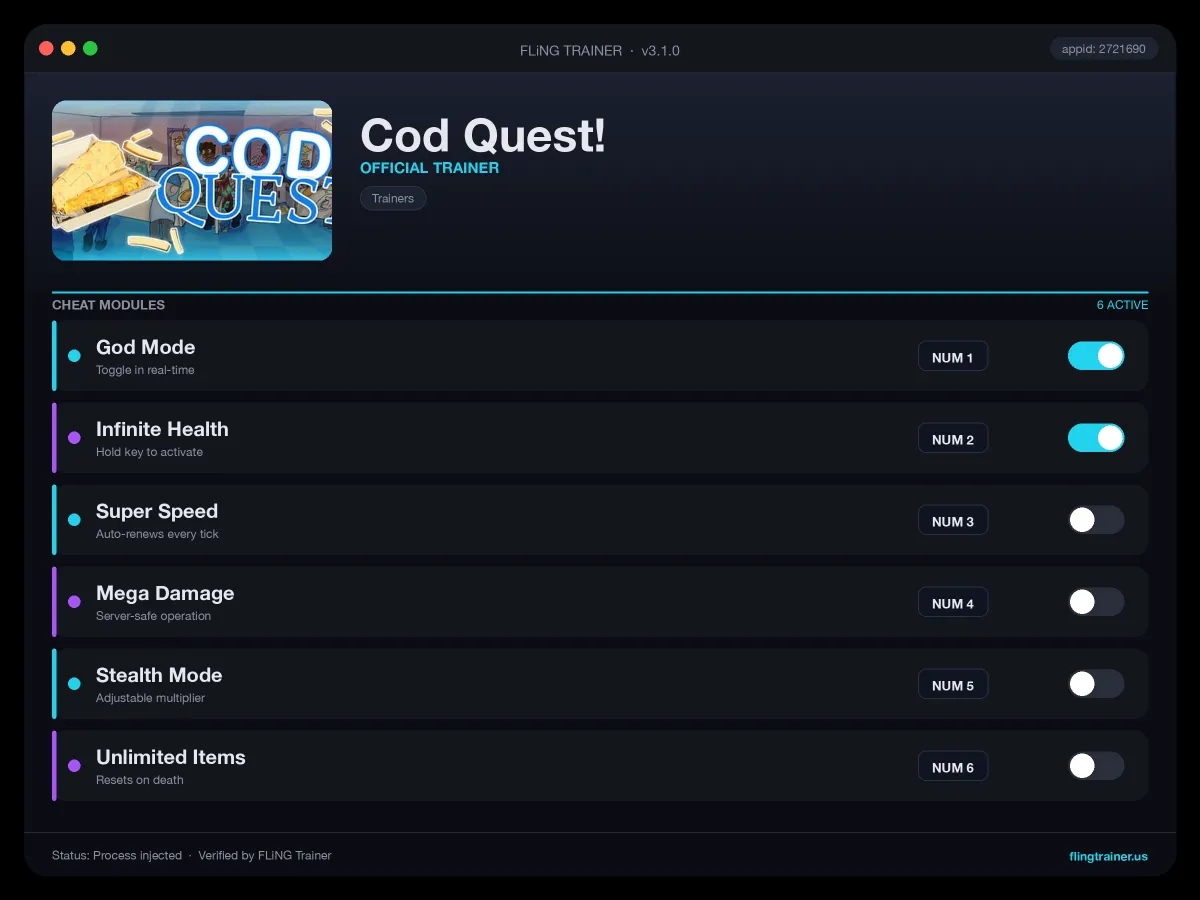 Cod Quest! Trainer interface