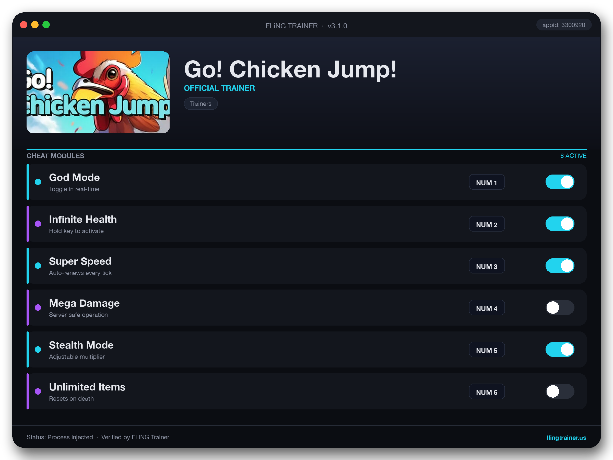 Go! Chicken Jump! Trainer interface