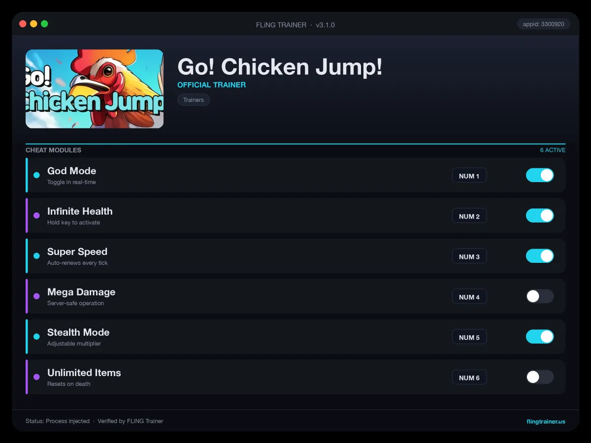 Go! Chicken Jump! Trainer interface