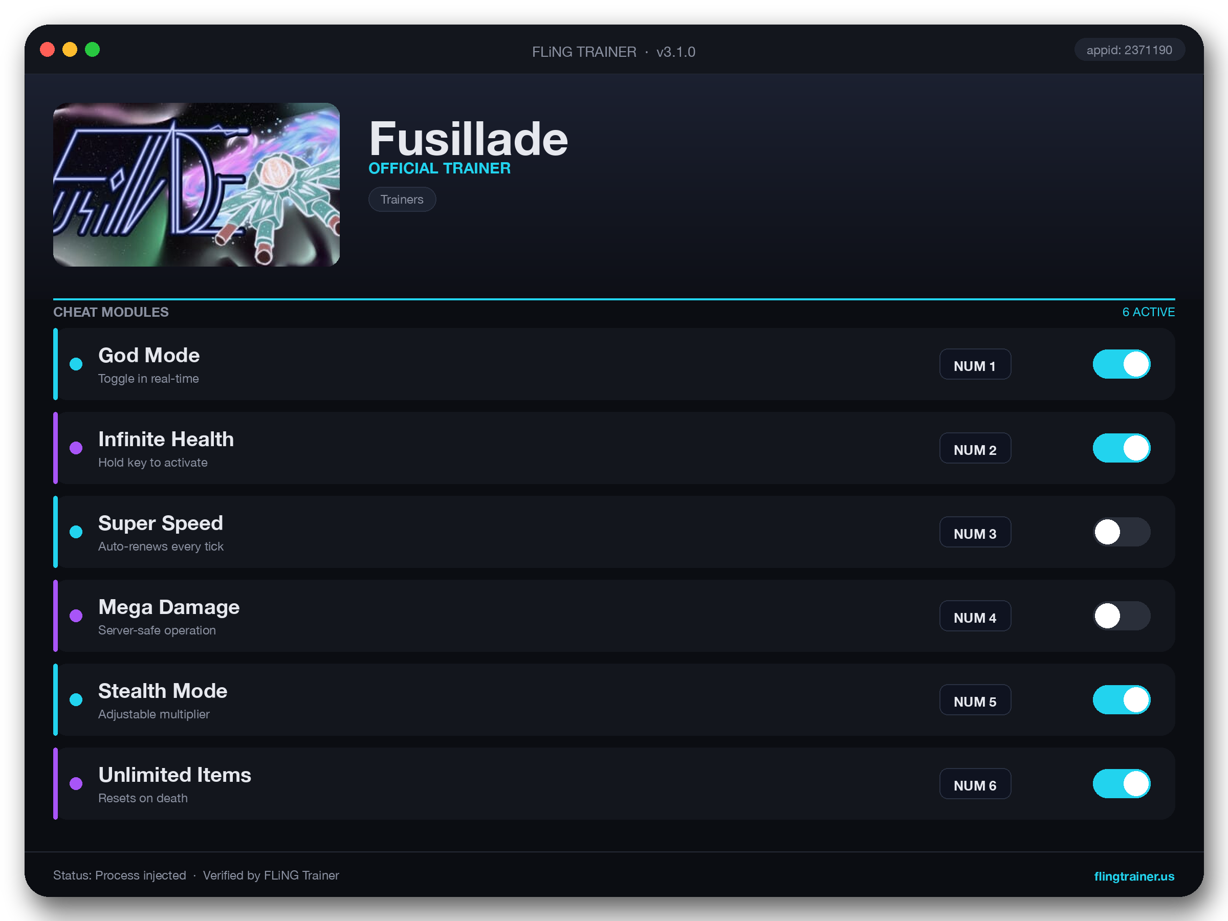 Fusillade Trainer interface