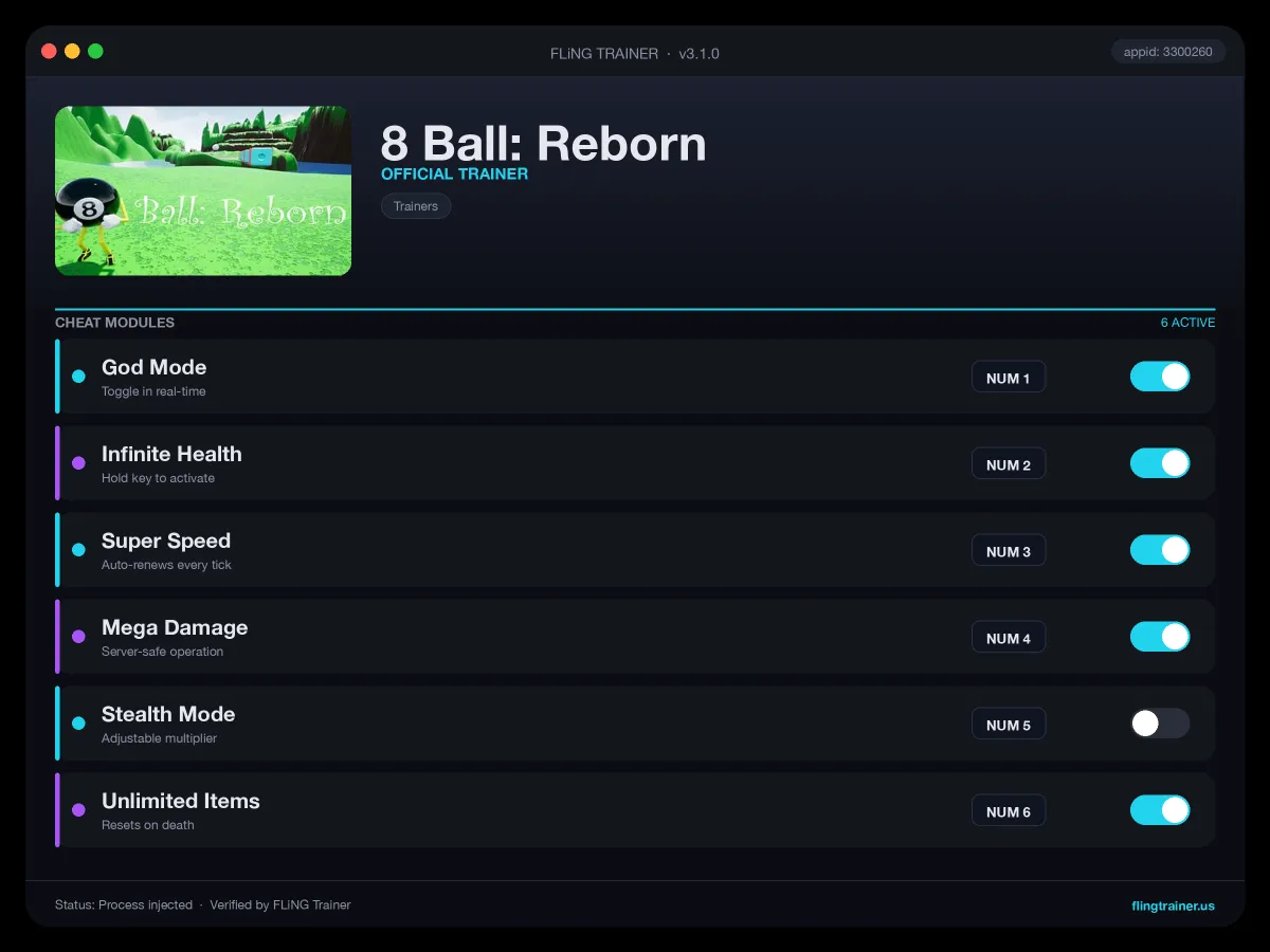8 Ball: Reborn Trainer interface