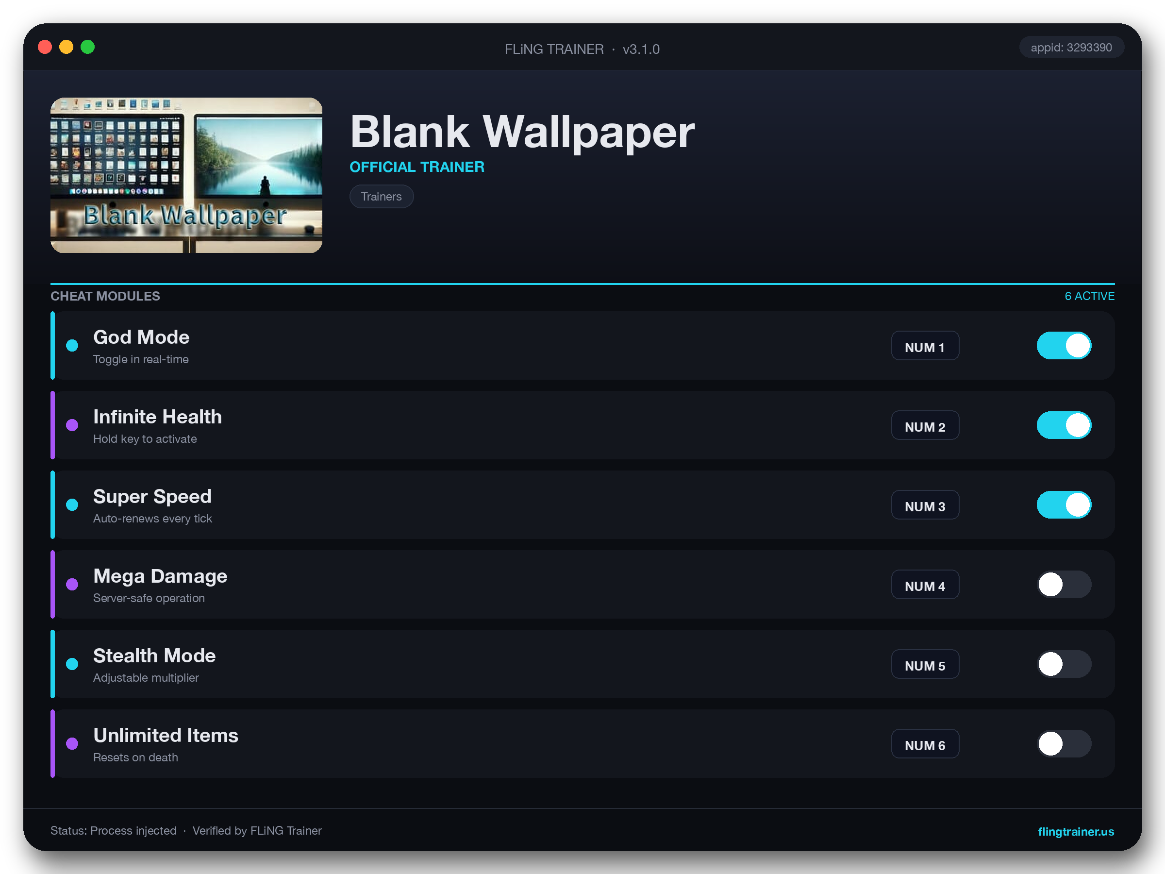 Blank Wallpaper Trainer interface