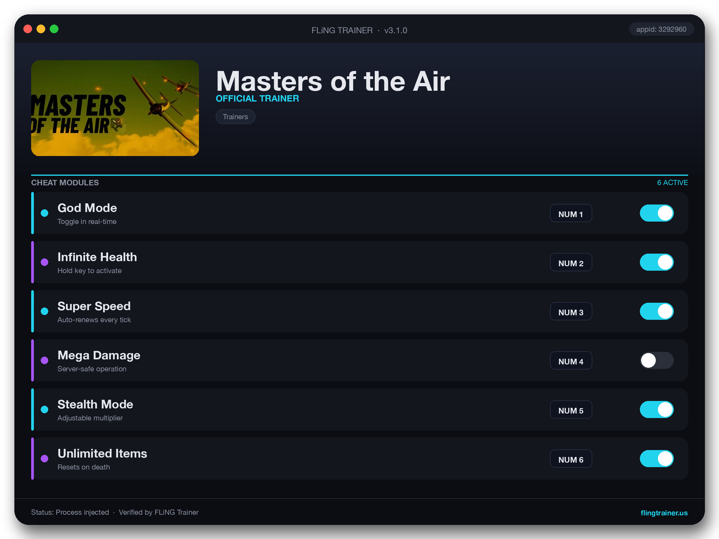 Masters of the Air Trainer interface