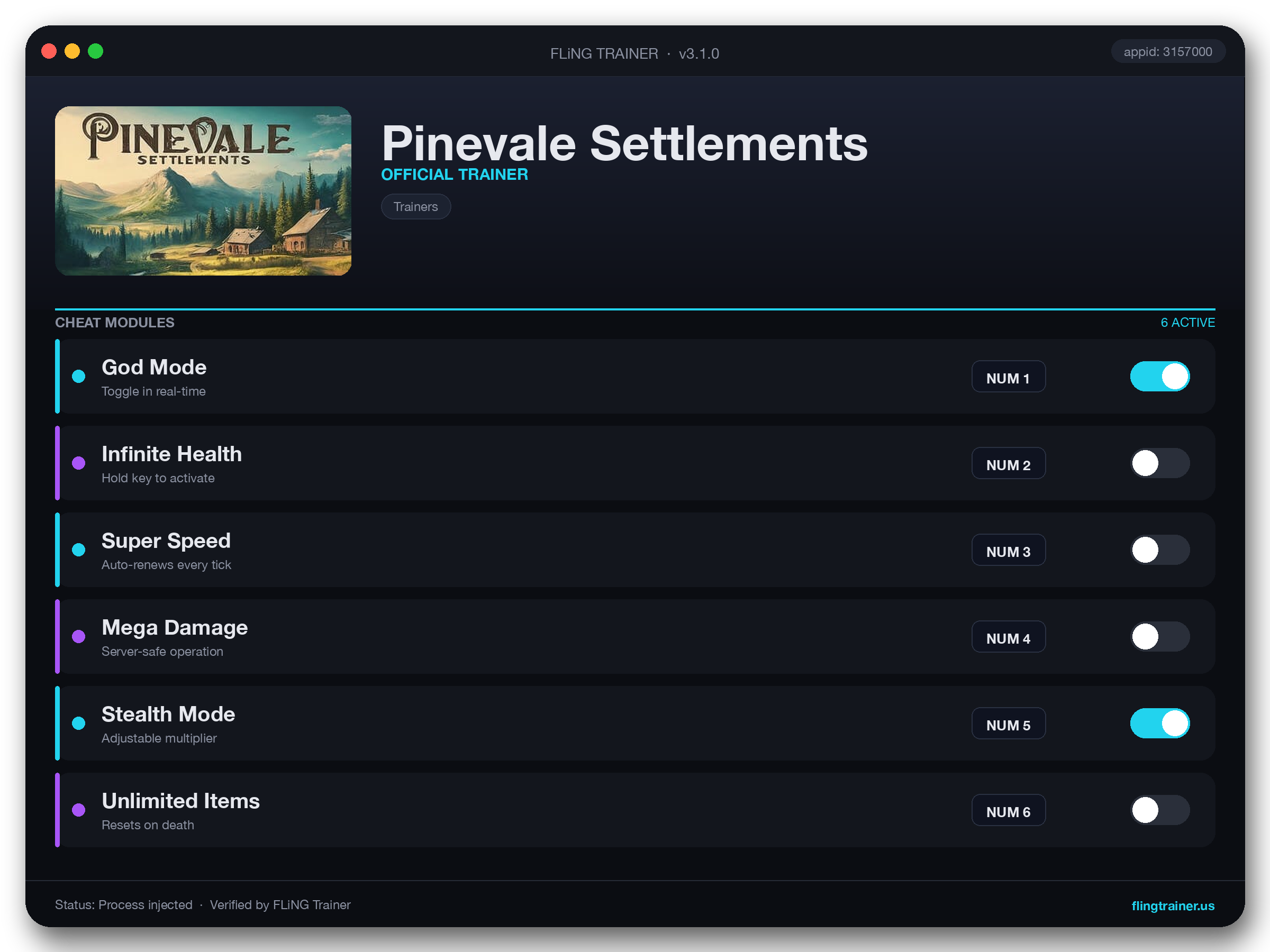 Pinevale Settlements Trainer interface