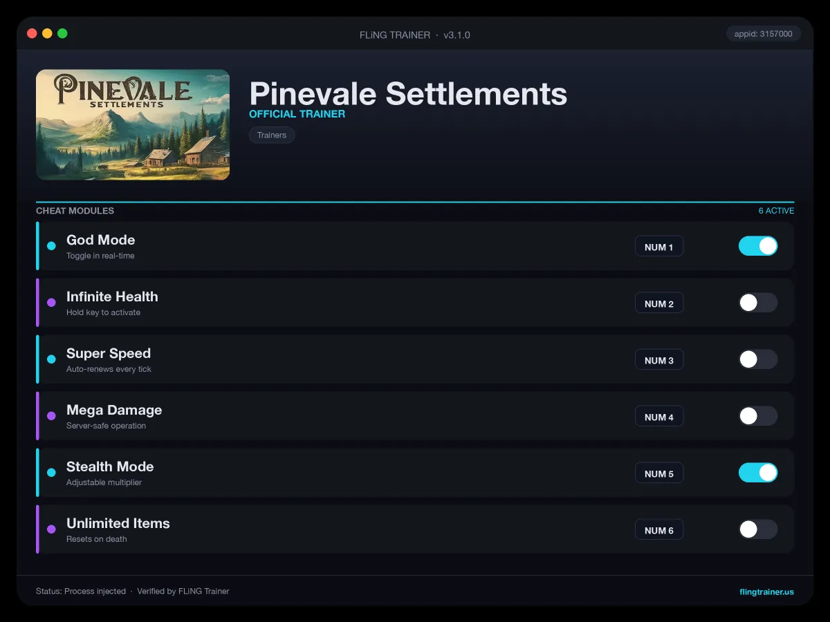 Pinevale Settlements Trainer interface