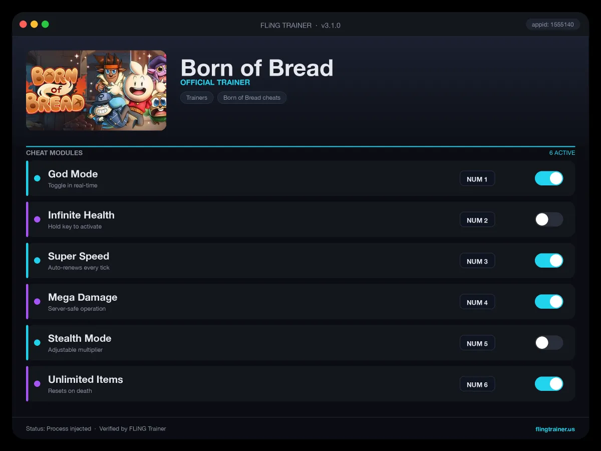 Born of Bread Trainer interface