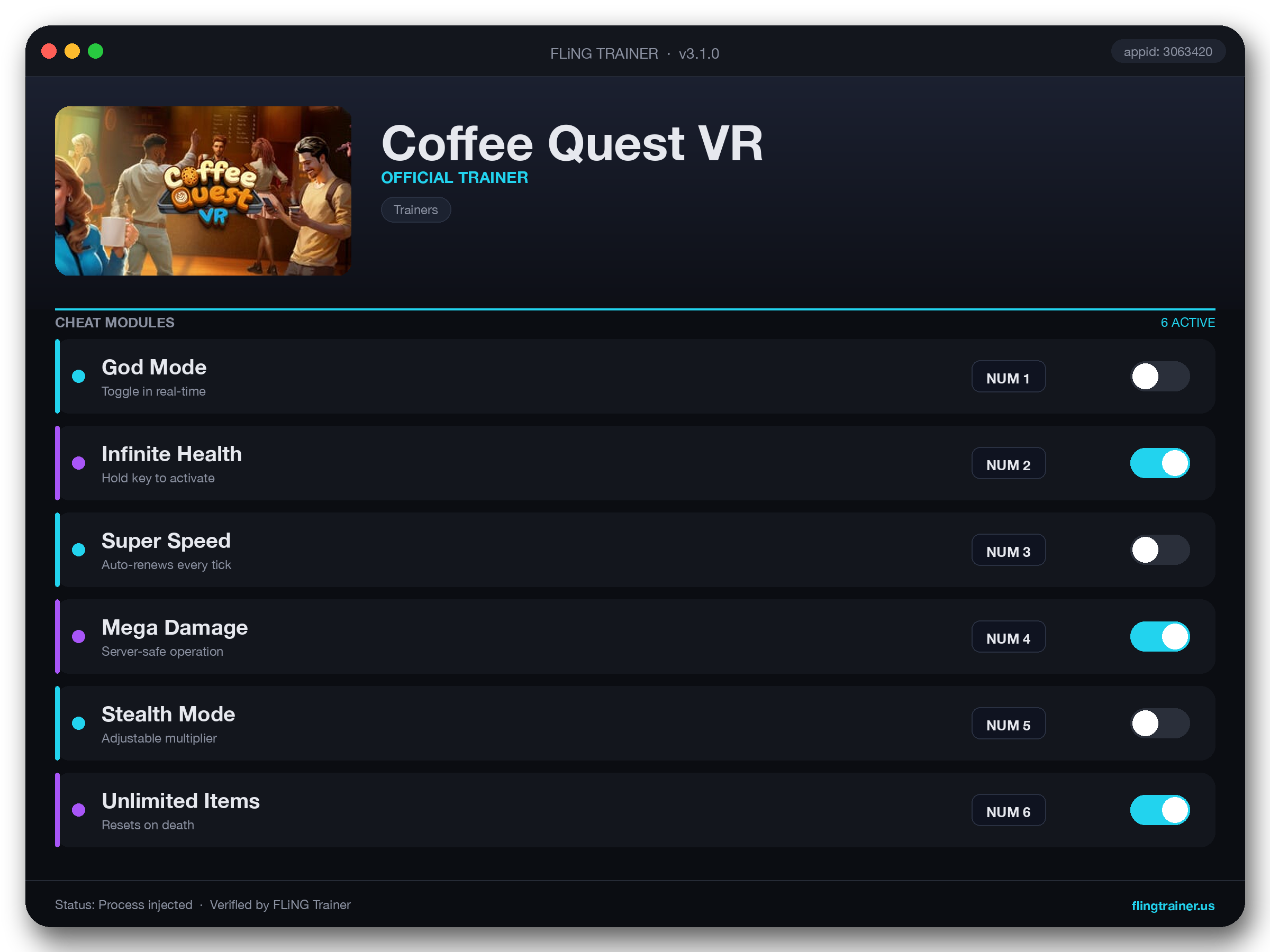 Coffee Quest VR Trainer interface