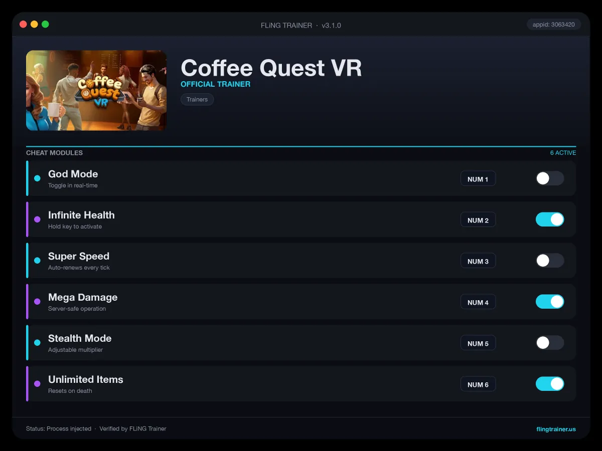 Coffee Quest VR Trainer interface