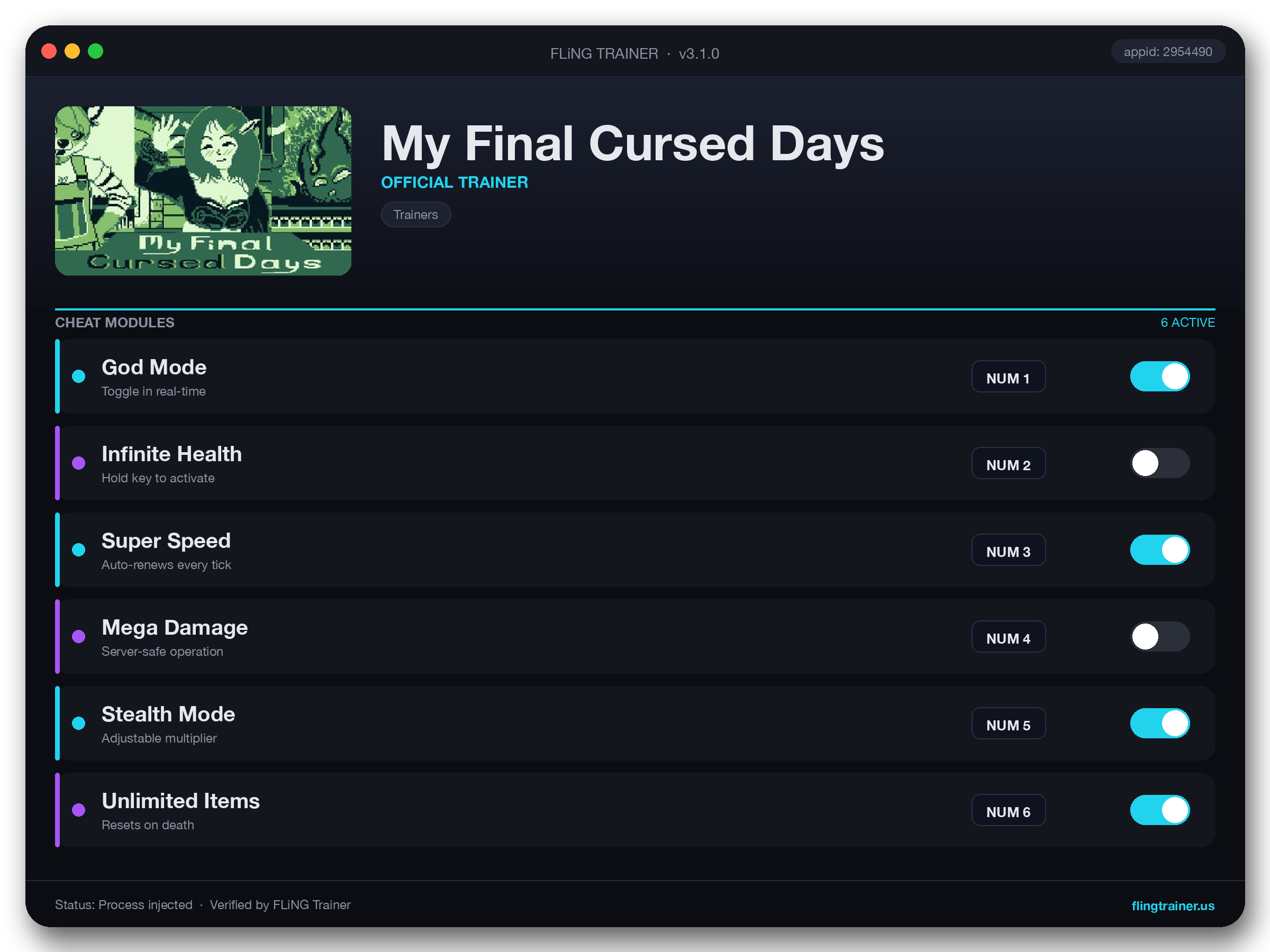My Final Cursed Days Trainer interface