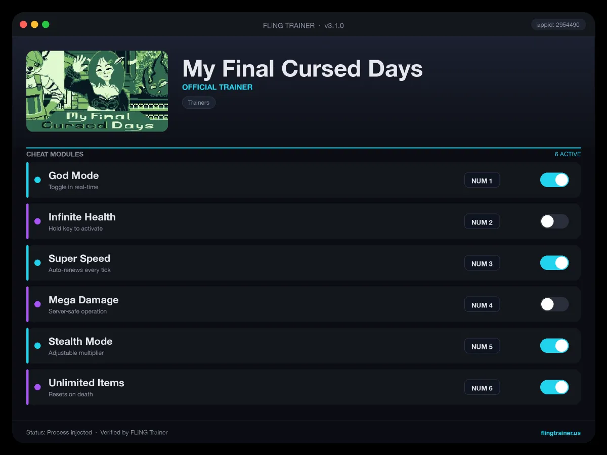 My Final Cursed Days Trainer interface