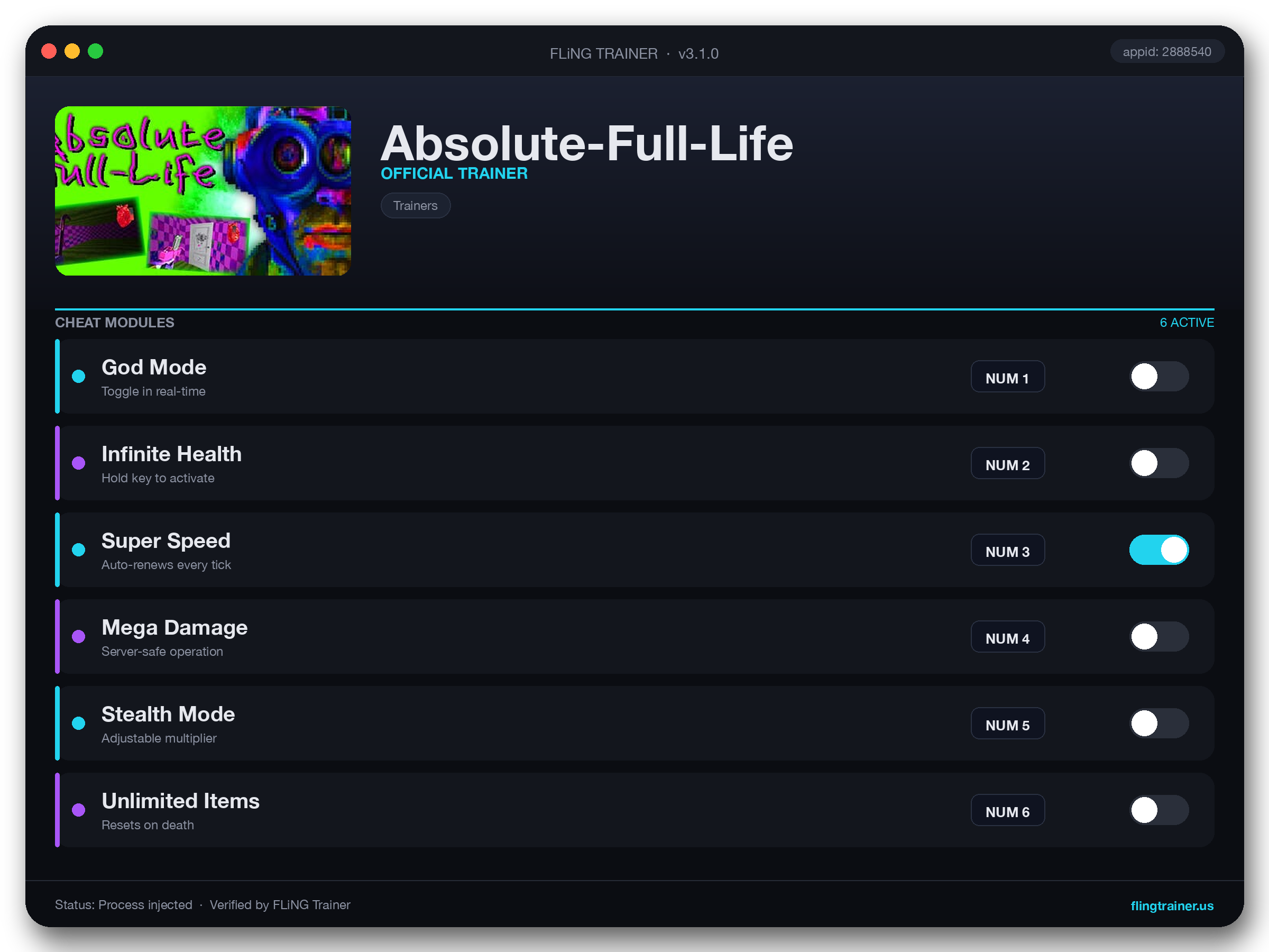 Absolute-Full-Life Trainer interface