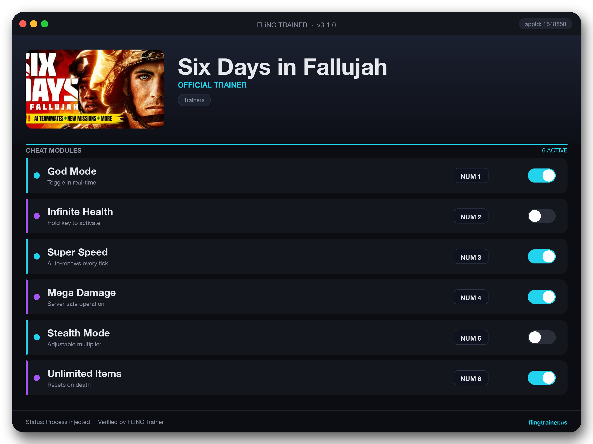 Six Days in Fallujah Trainer interface