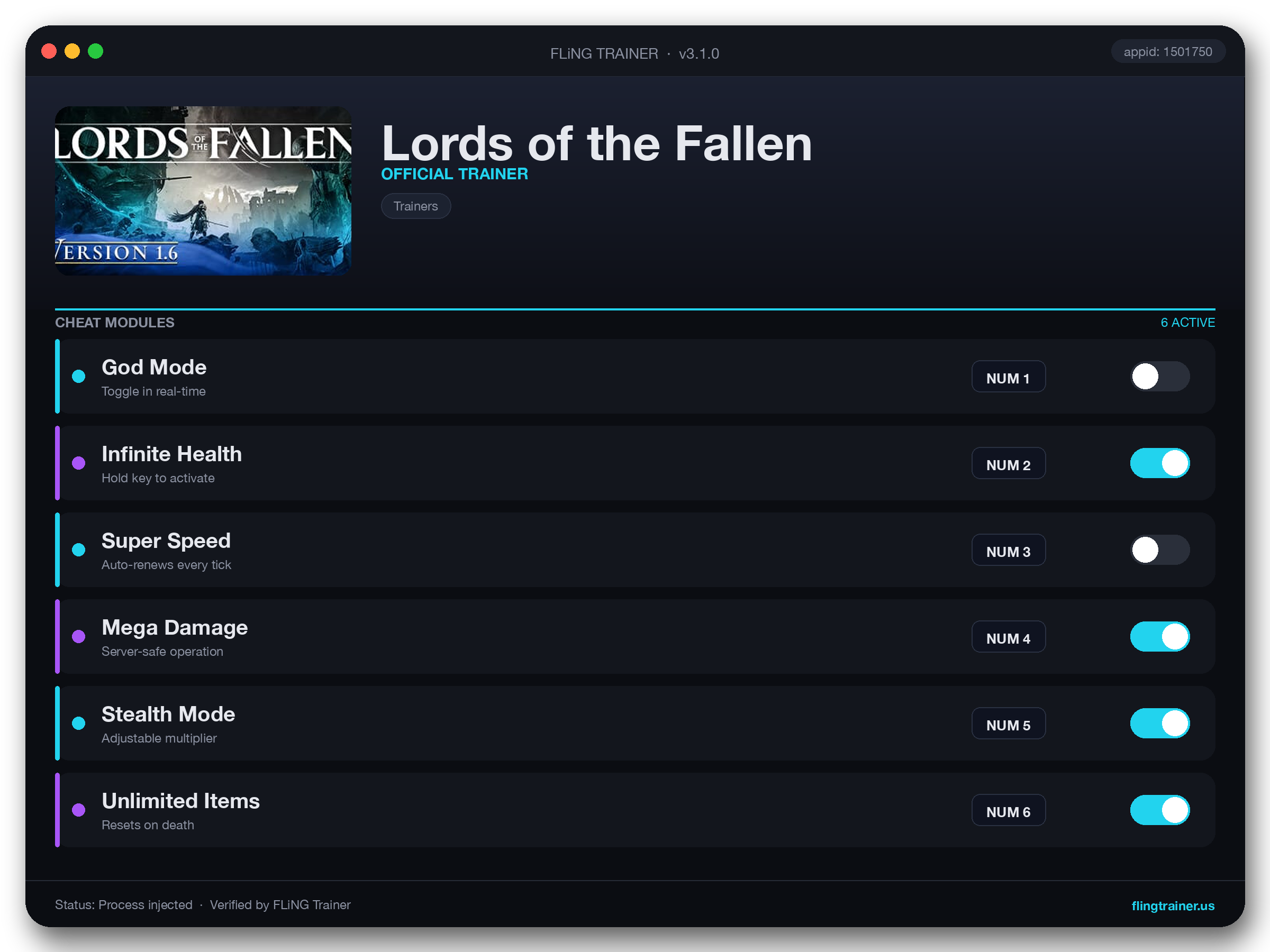 Lords of the Fallen Trainer interface