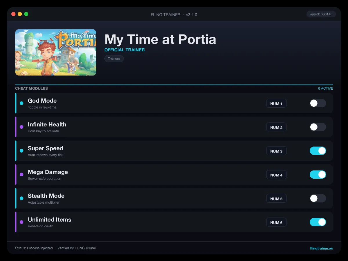 My Time at Portia Trainer interface