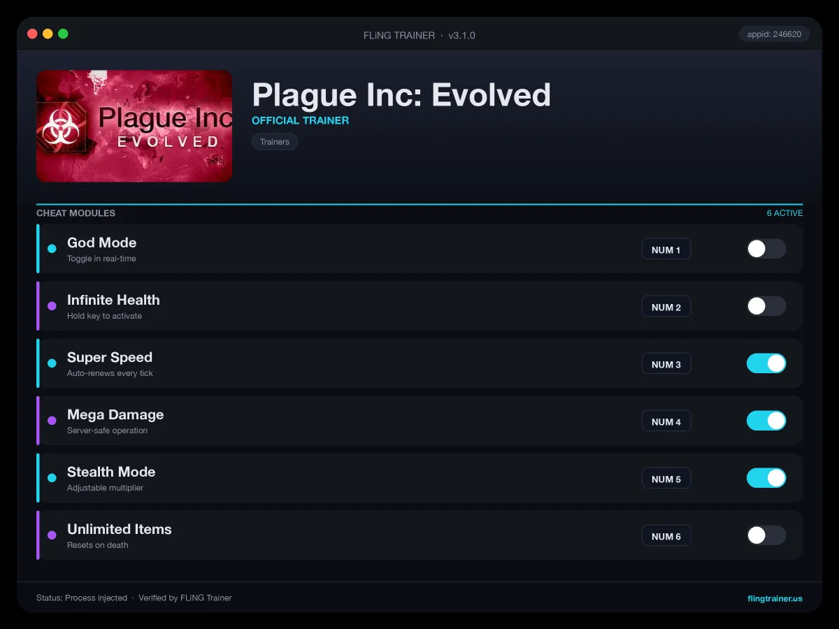 Plague Inc: Evolved Trainer interface