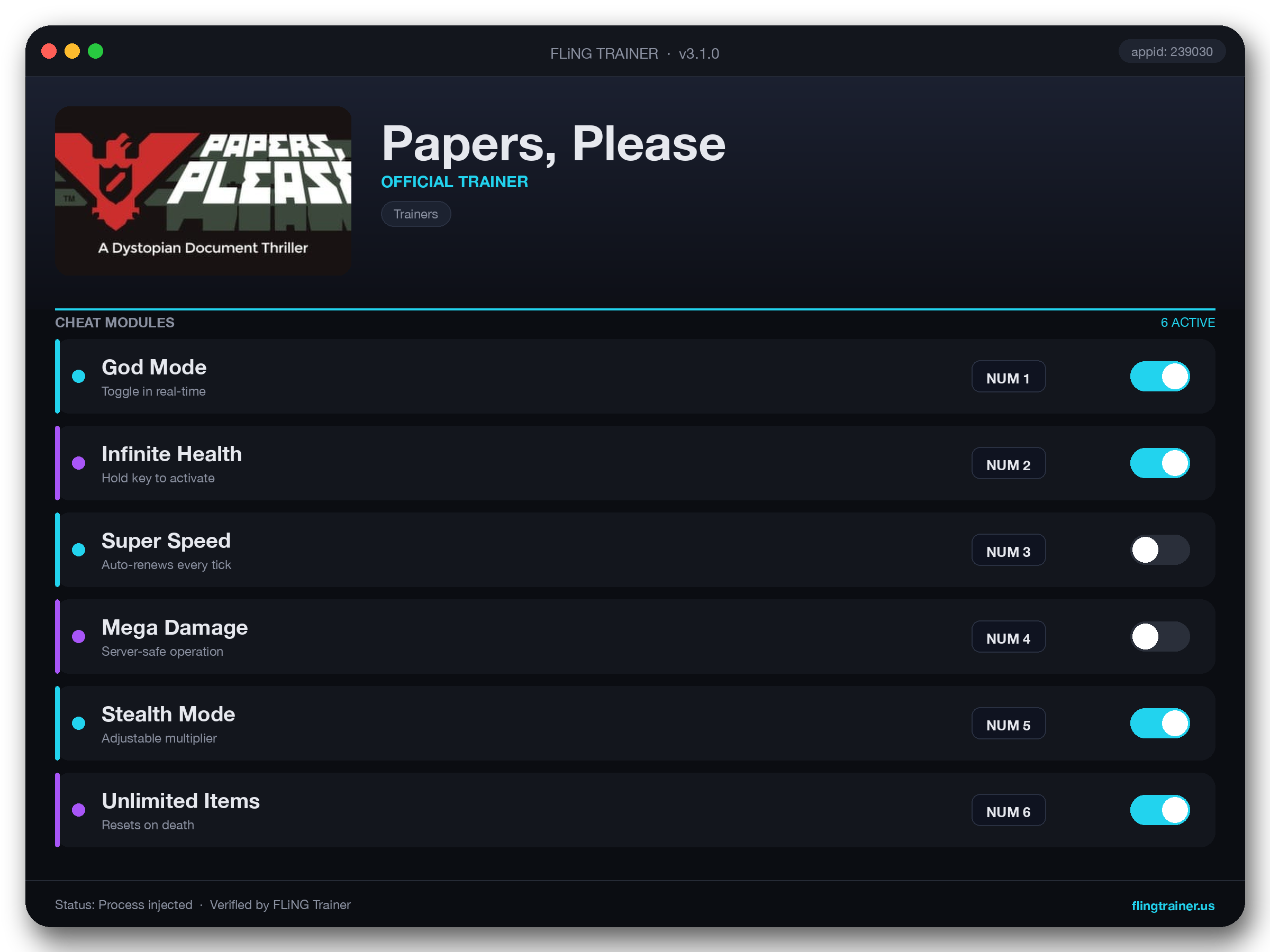 Papers, Please Trainer interface
