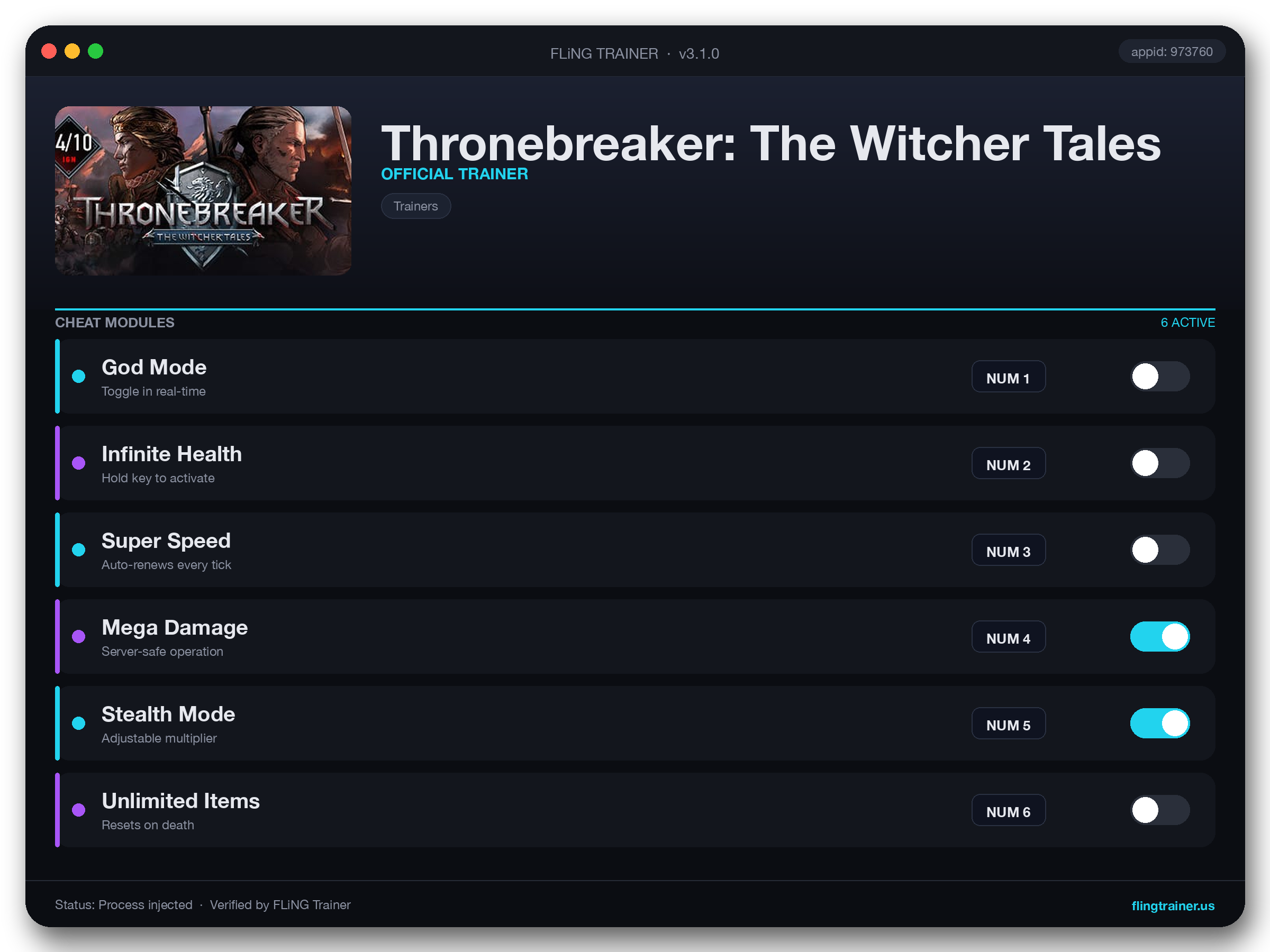 Thronebreaker: The Witcher Tales Trainer interface
