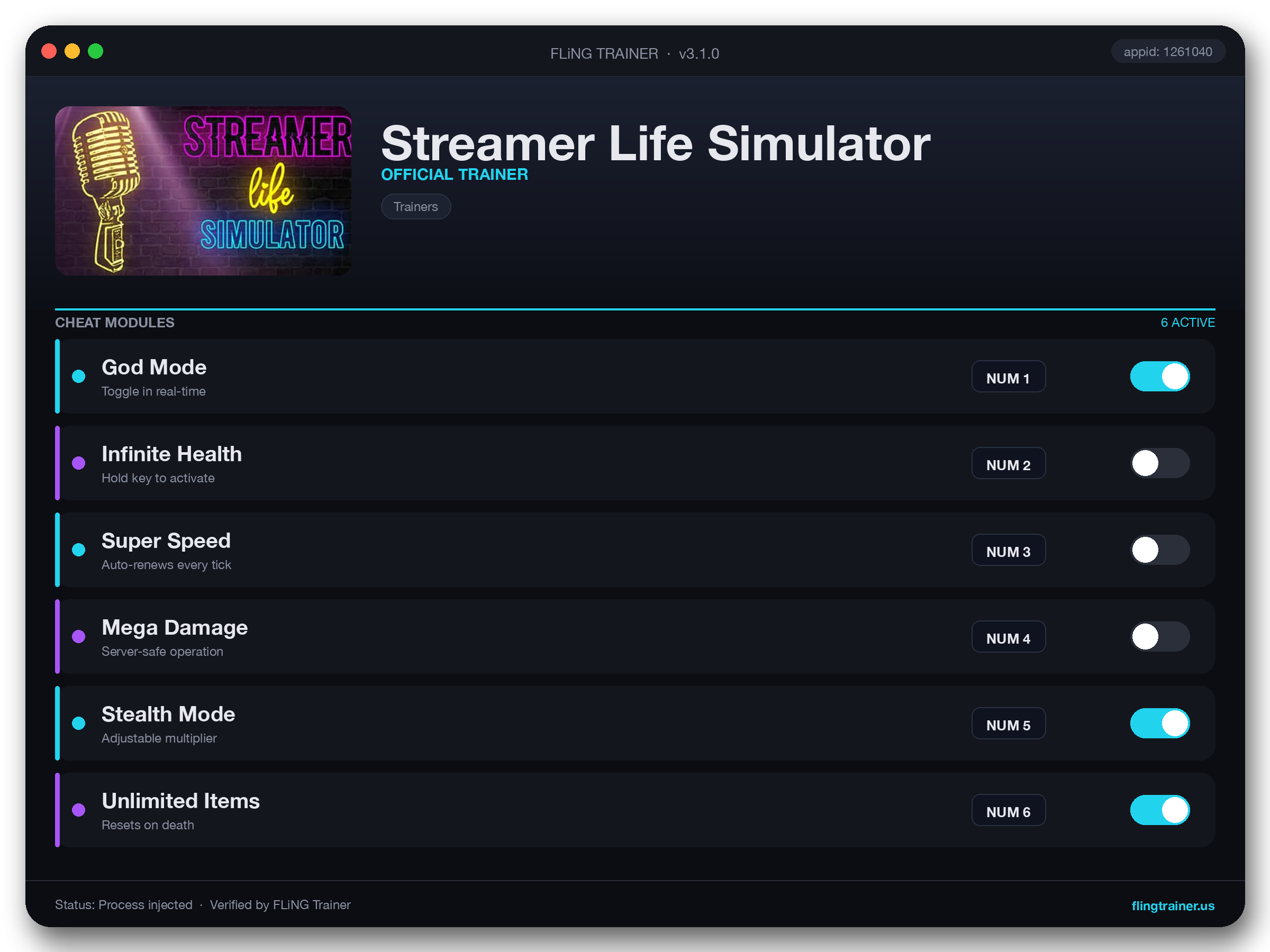Streamer Life Simulator Trainer interface