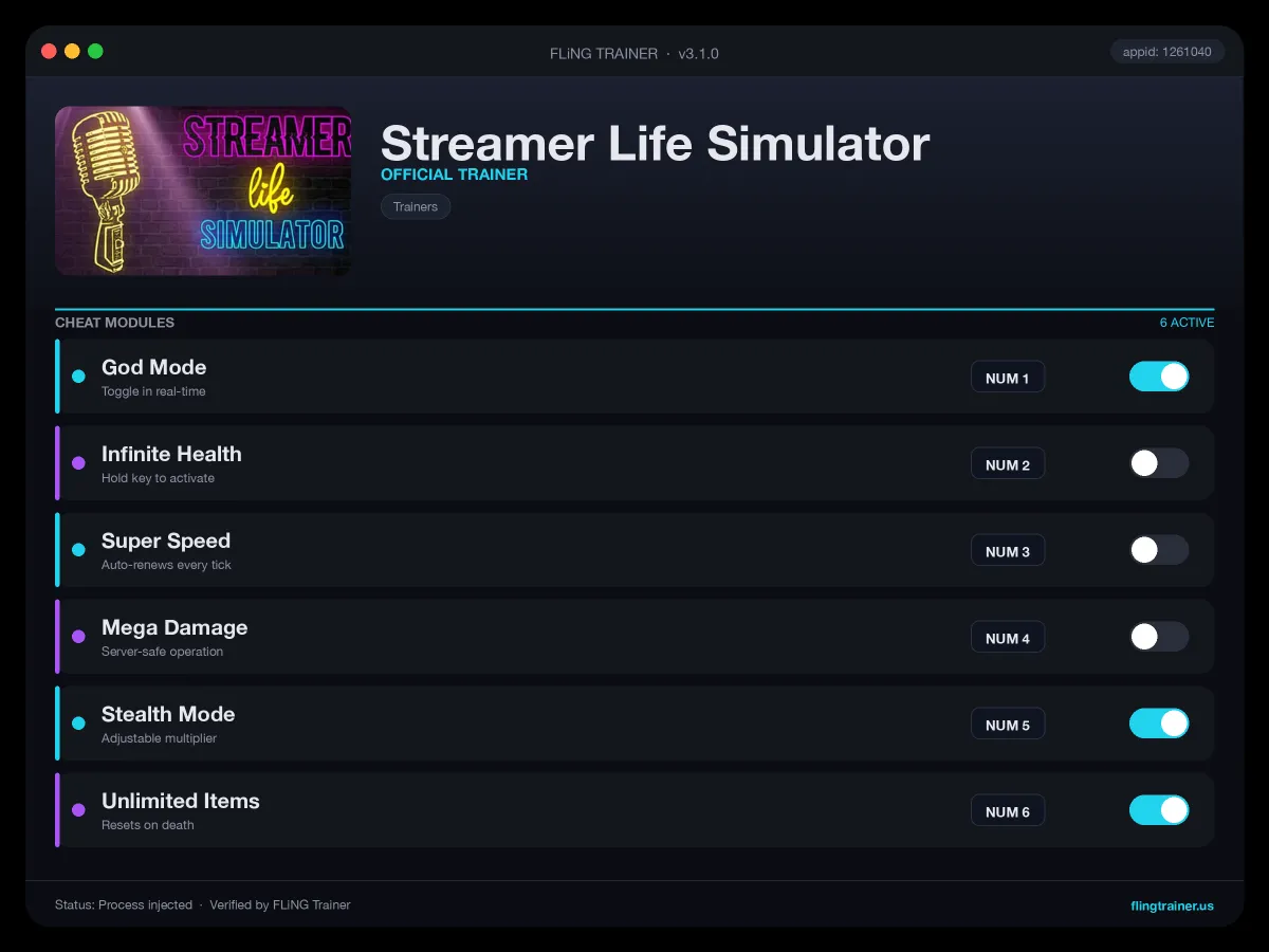 Streamer Life Simulator Trainer interface