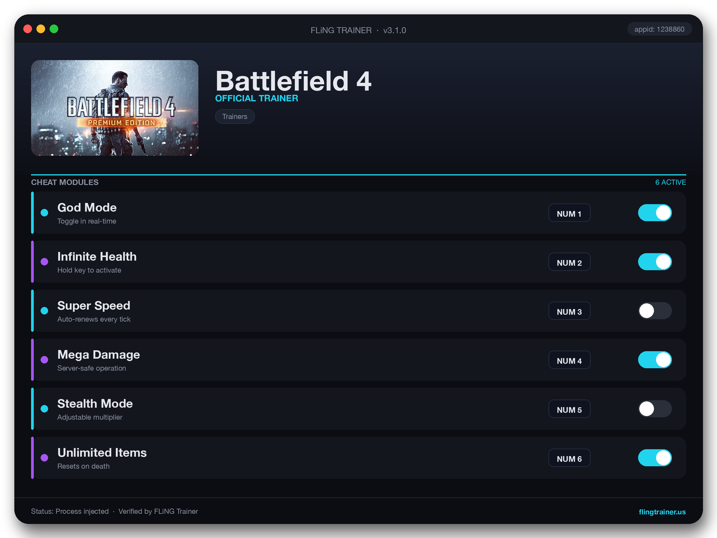 Battlefield 4 Trainer interface