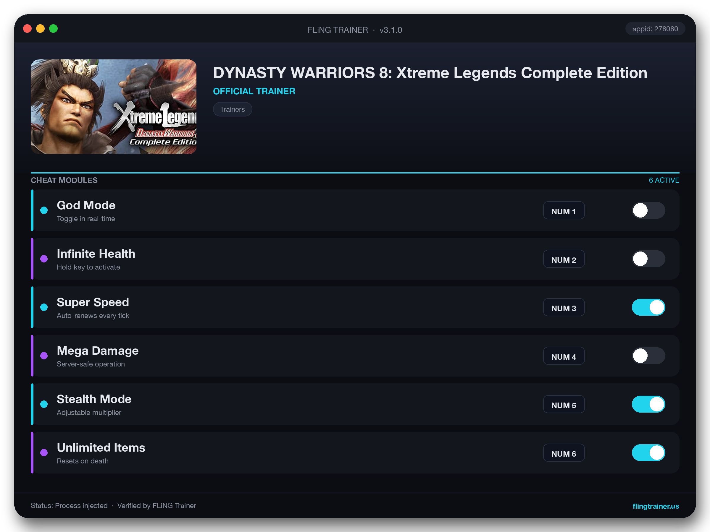 DYNASTY WARRIORS 8: Xtreme Legends Complete Edition Trainer interface