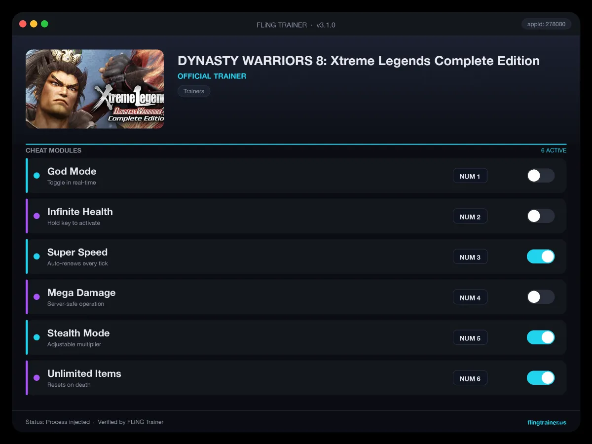 DYNASTY WARRIORS 8: Xtreme Legends Complete Edition Trainer interface