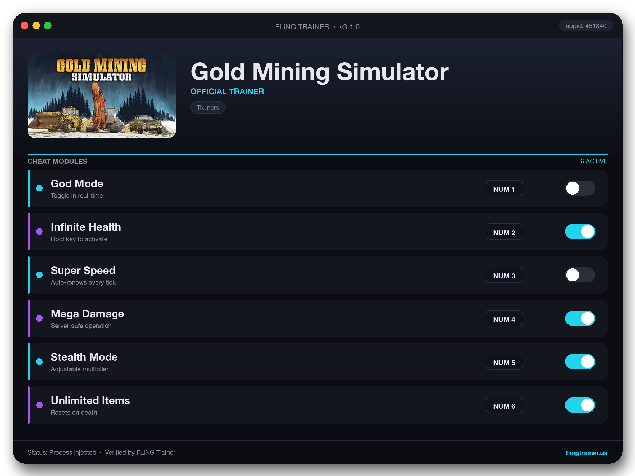 Gold Mining Simulator Trainer interface