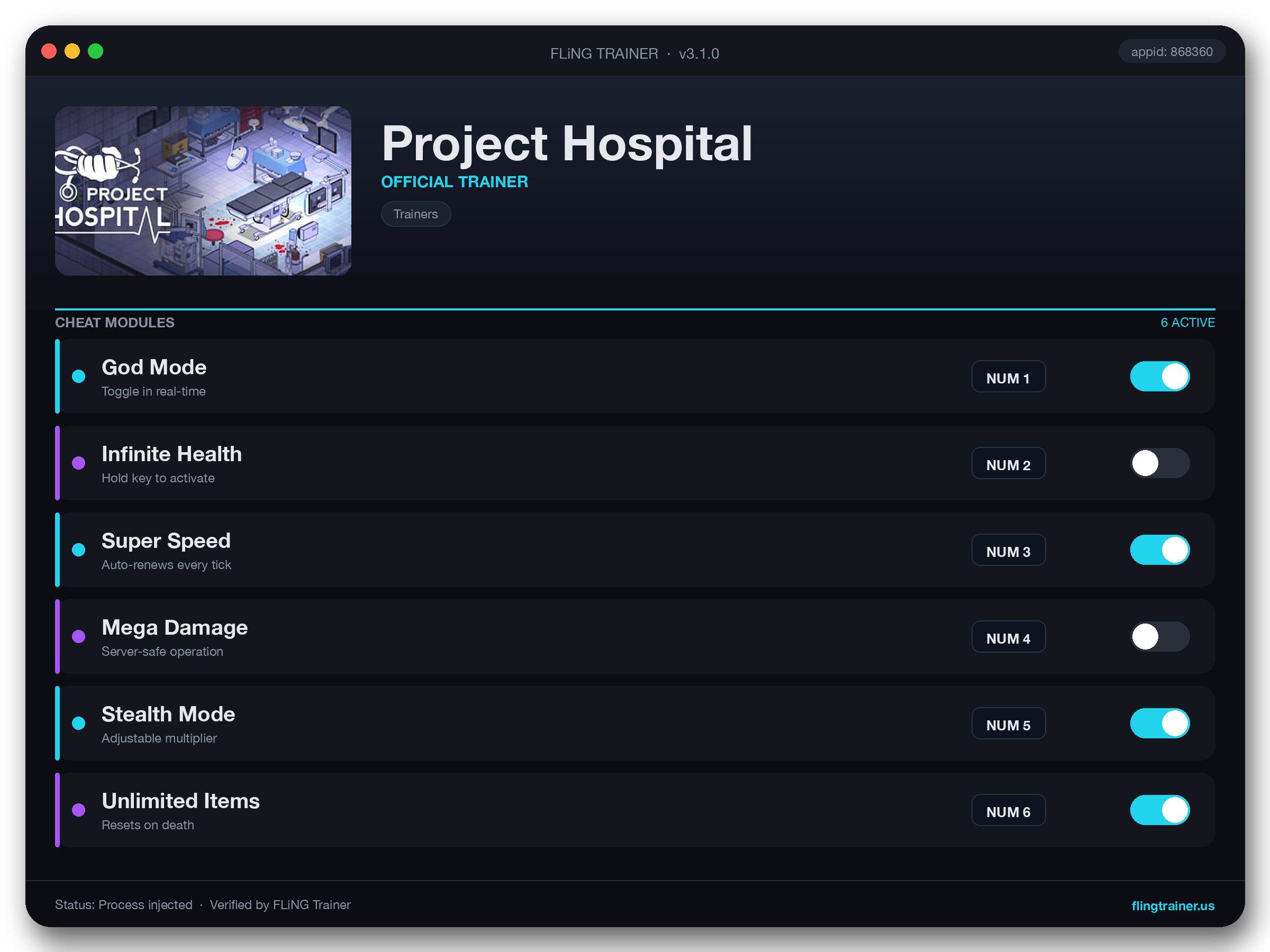 Project Hospital Trainer interface