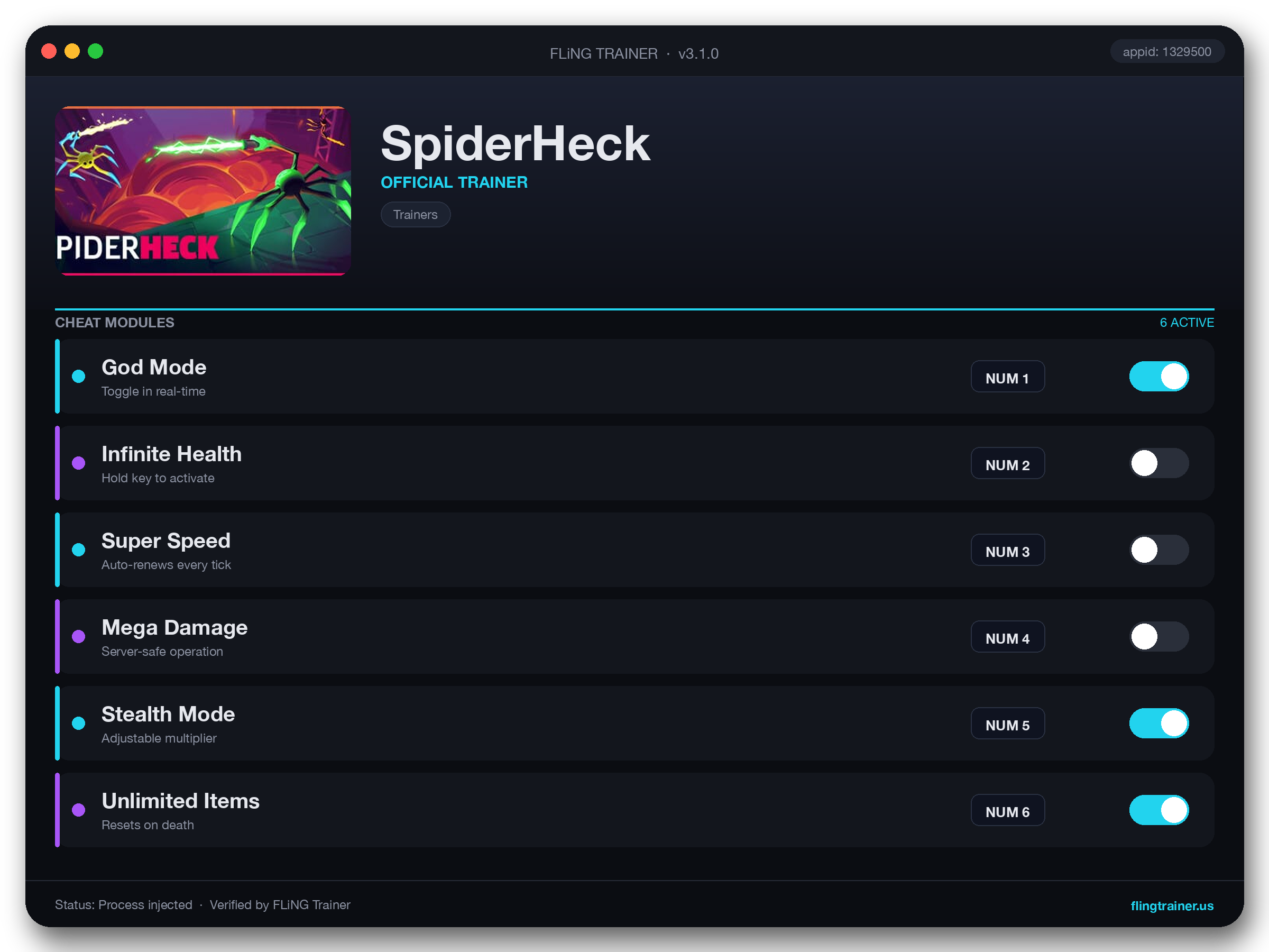 SpiderHeck Trainer interface