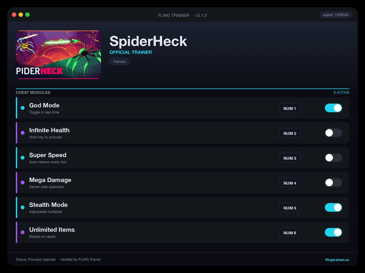 SpiderHeck Trainer interface