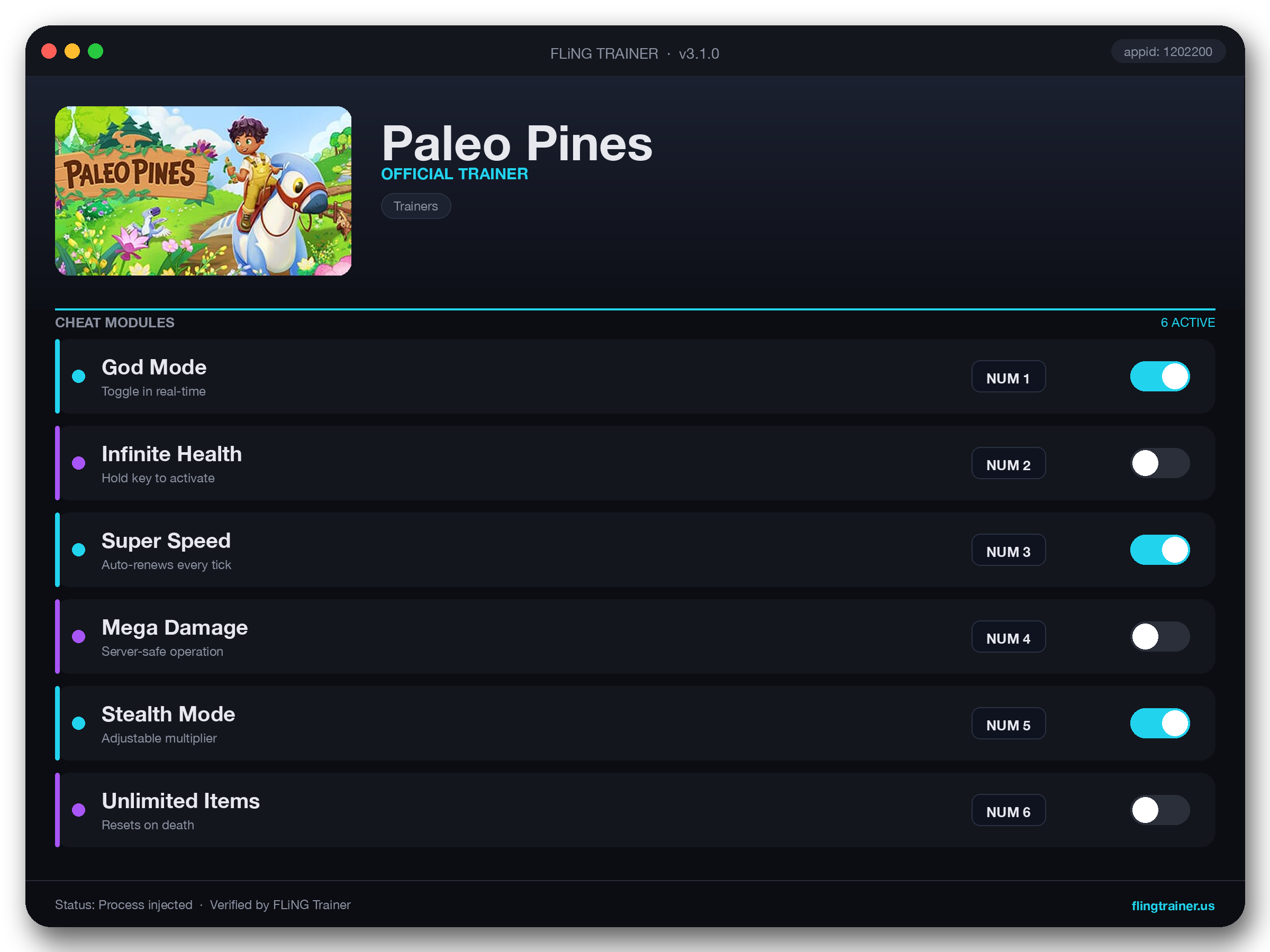 Paleo Pines Trainer interface