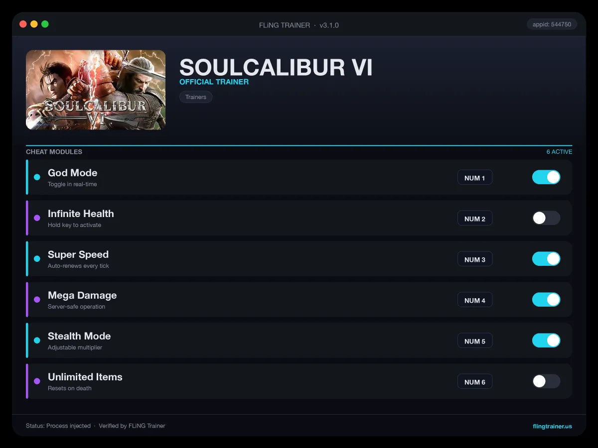 SOULCALIBUR VI Trainer interface