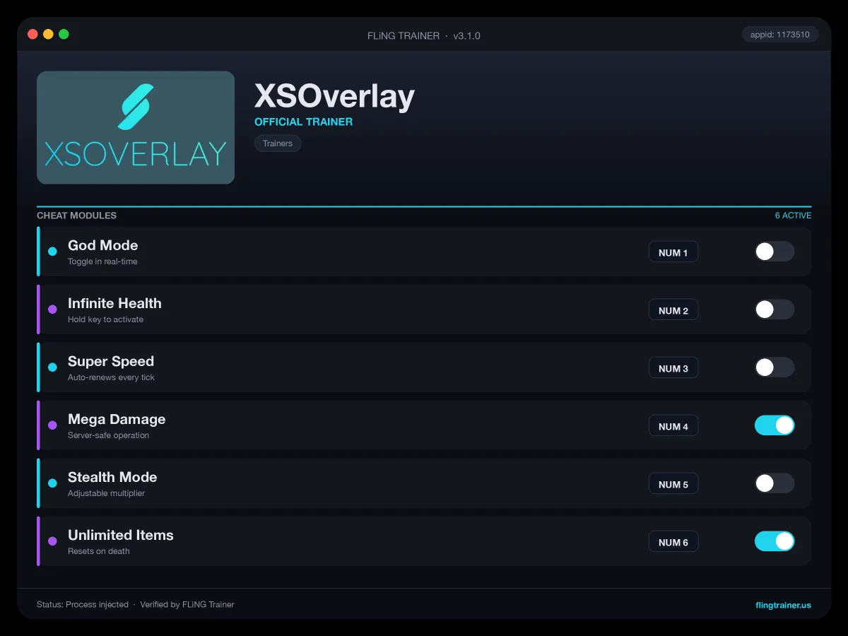 XSOverlay Trainer interface