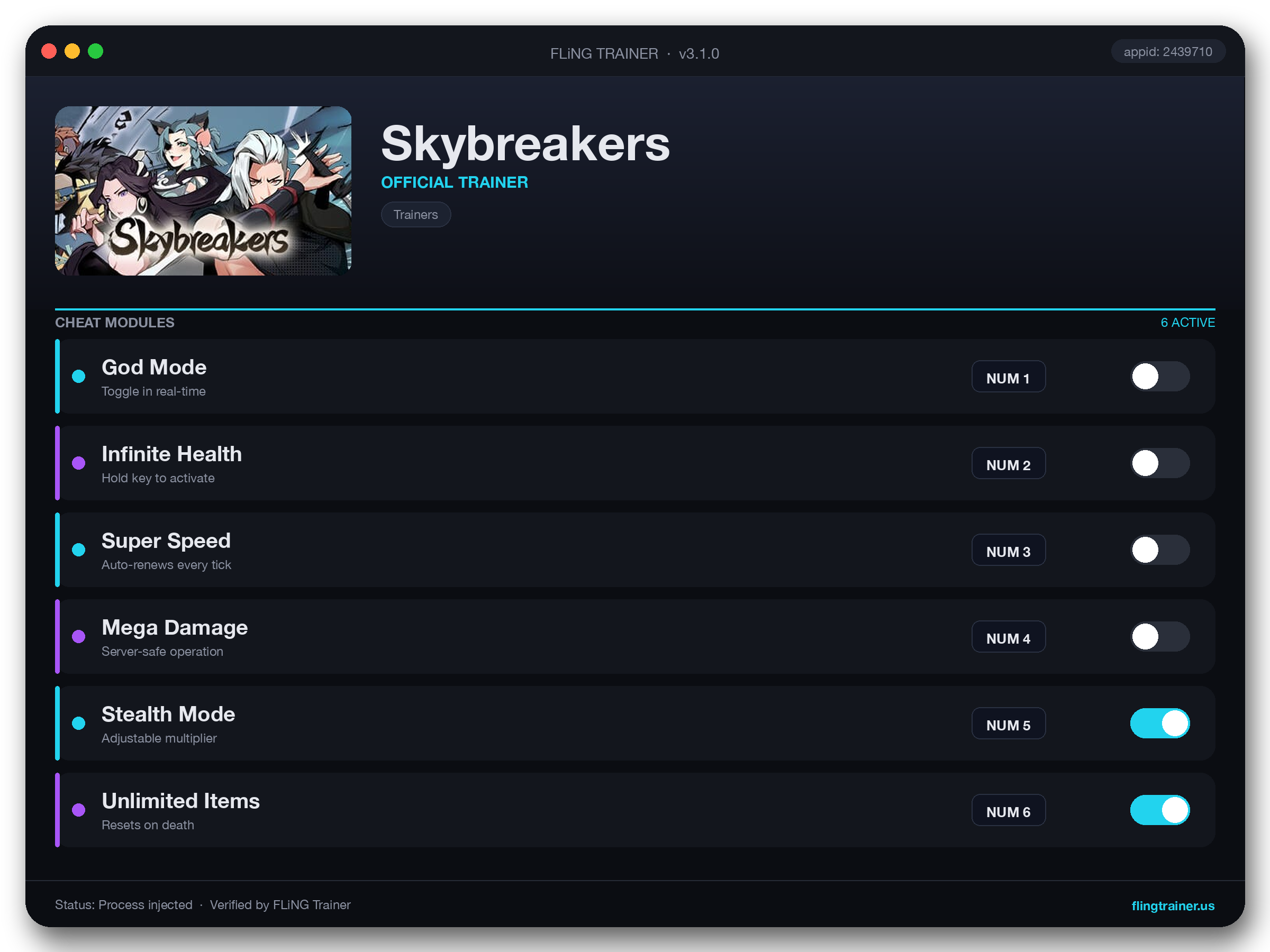 Skybreakers Trainer interface