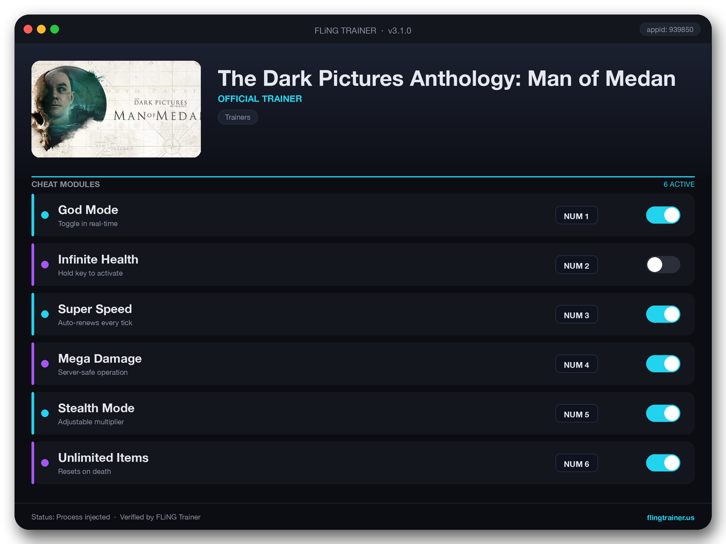The Dark Pictures Anthology: Man of Medan Trainer interface