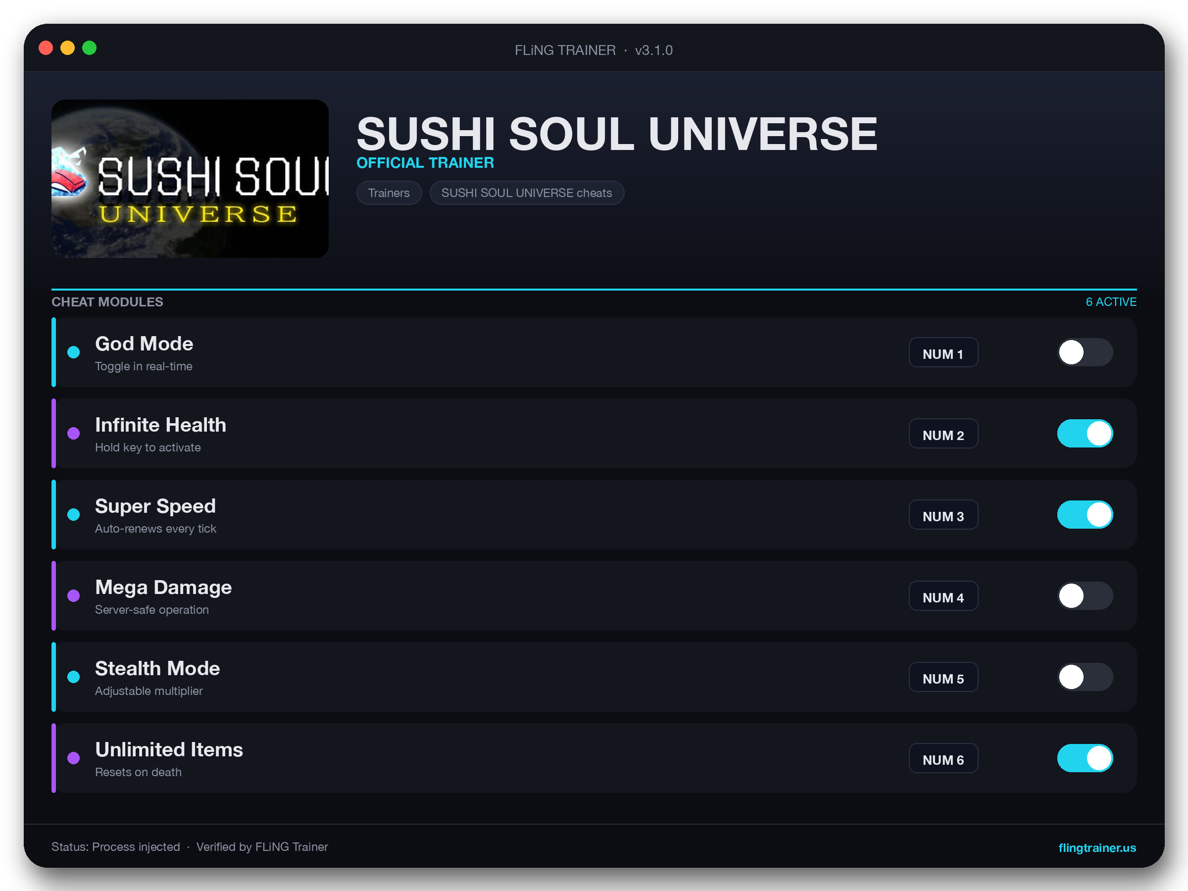 SUSHI SOUL UNIVERSE Trainer interface